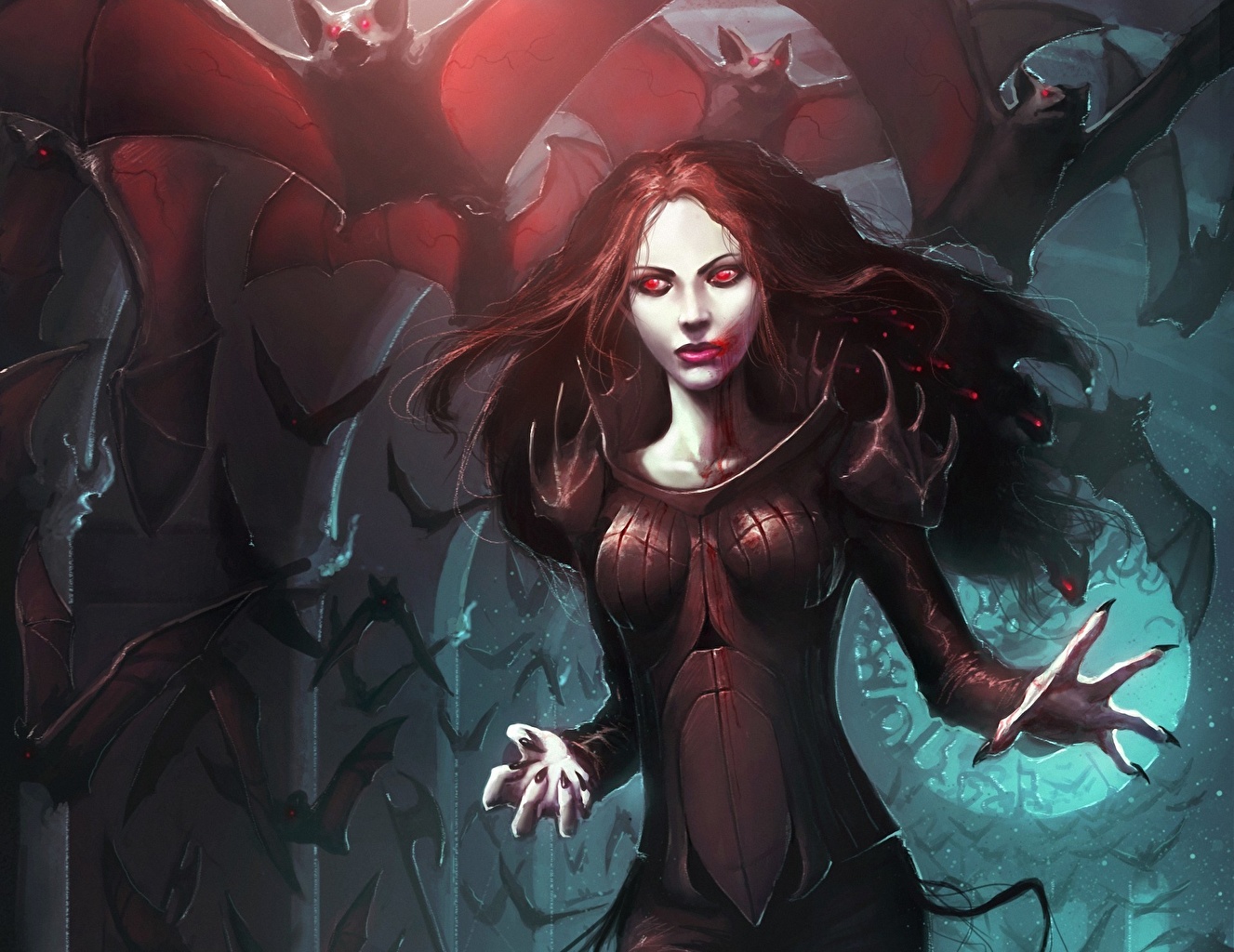 Wallpaper Bats Vampires Blood Girls Fantasy