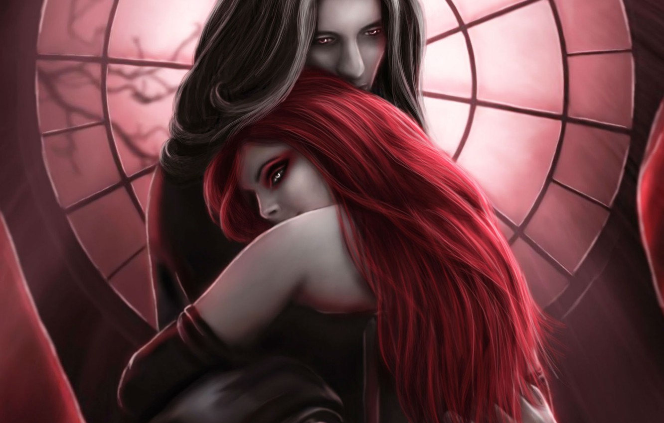Wallpaper girl, branch, window, hugs, guy, vampires image for desktop, section фантастика