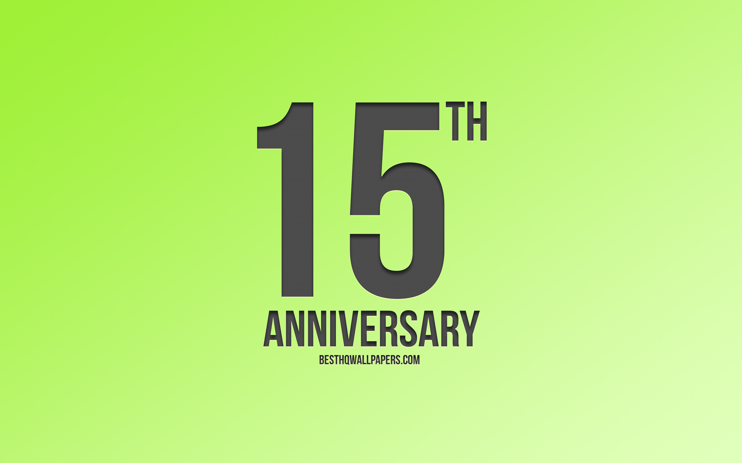 Download wallpaper 15th Anniversary sign, green background, carbon anniversary signs, 15 Years Anniversary, stylish anniversary symbols, 15th Anniversary, creative art for desktop with resolution 2560x1600. High Quality HD picture wallpaper