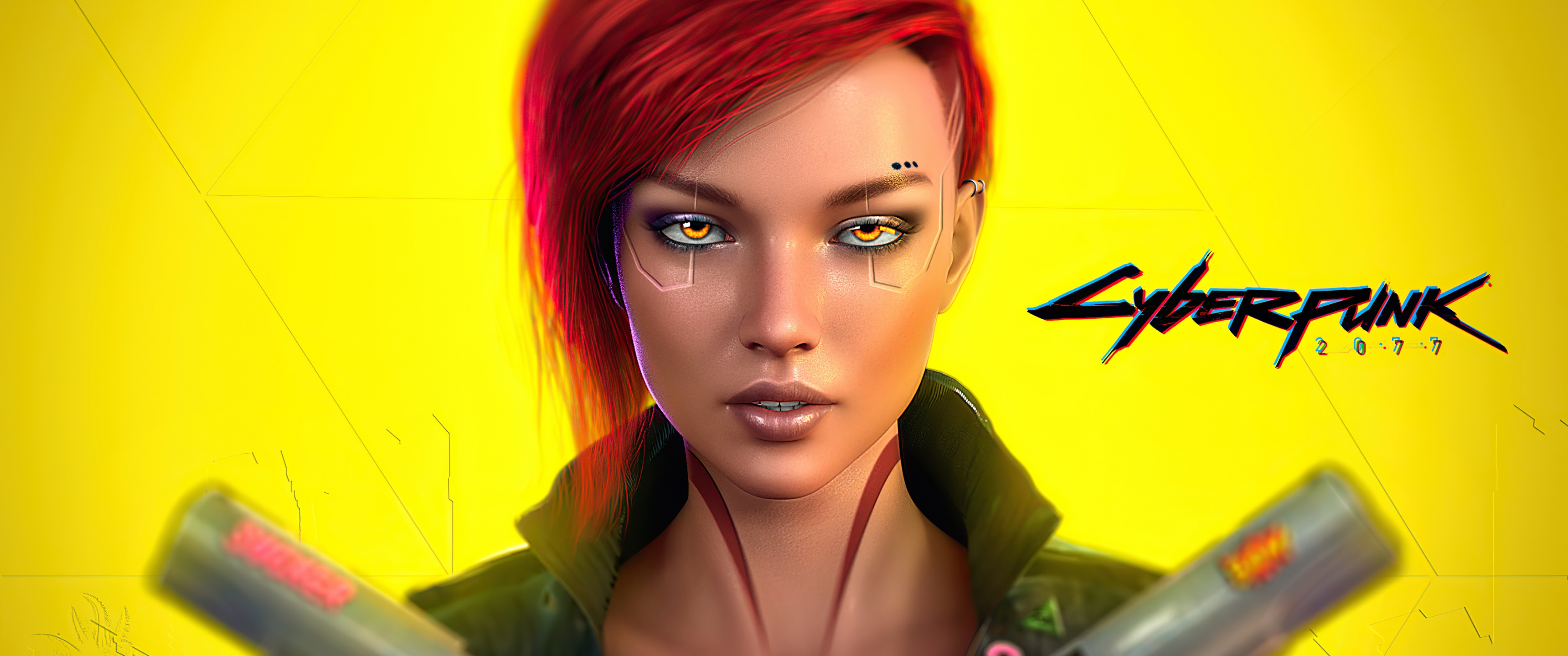 Female V Wallpaper 4K, Cyberpunk Cover Art, Yellow background, Games