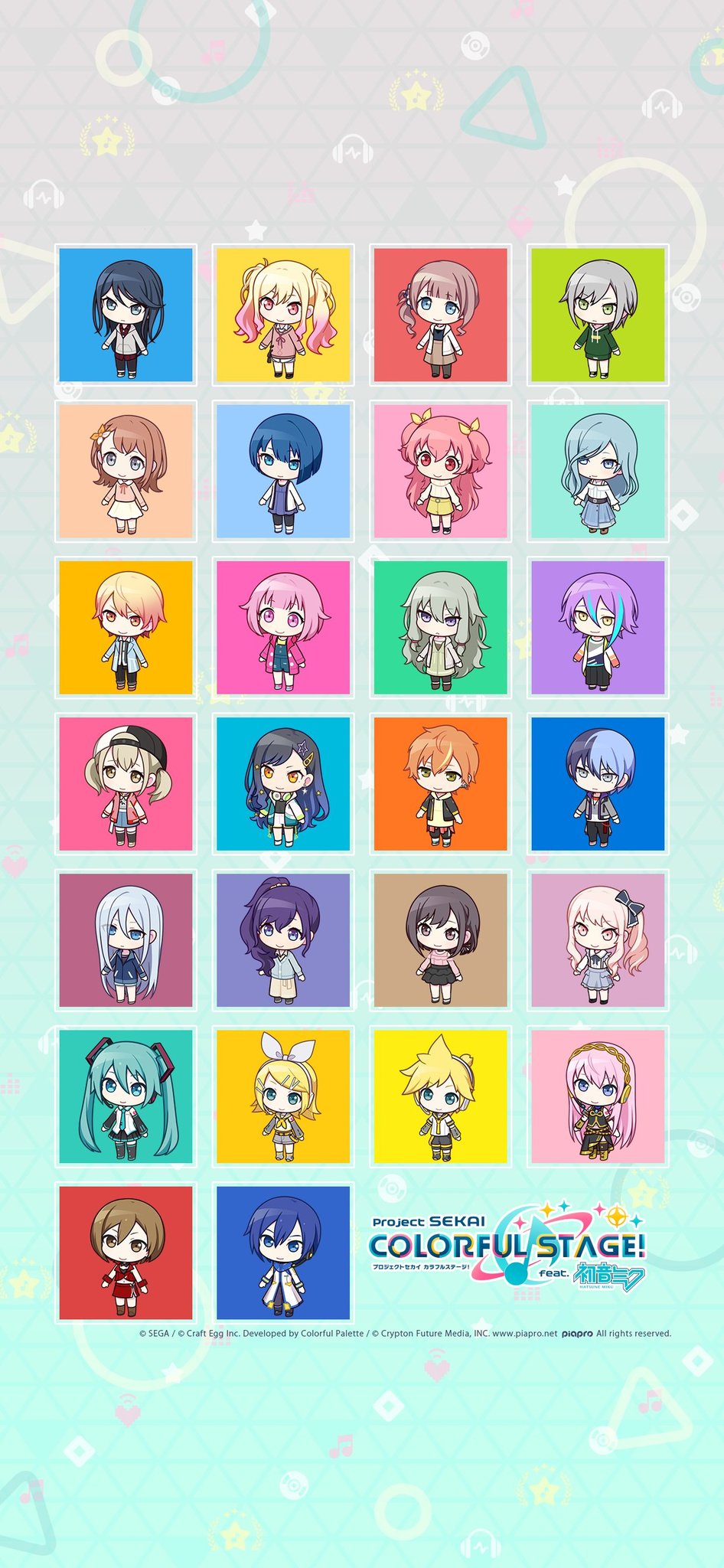 Project Sekai ENG (Unofficial) phone wallpaper of the ingame chibi characters has been released!