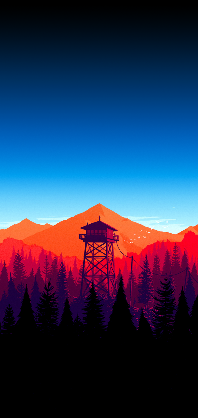 iPhone X wallpaper (modified to add pure black at top and bottom): Firewatch