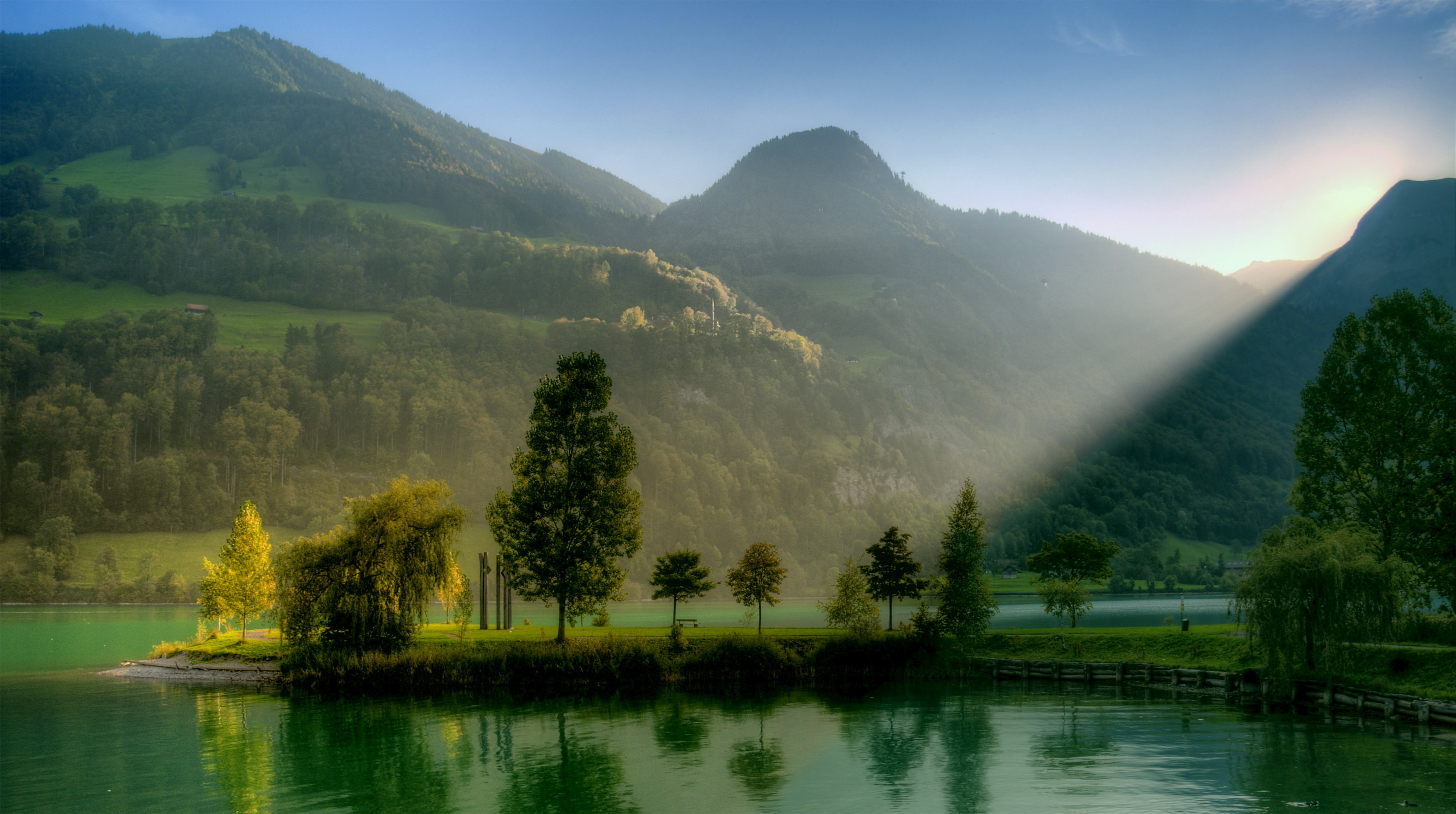 nature, Landscape, Lake, Sunlight, Hill, Switzerland Wallpaper HD / Desktop and Mobile Background