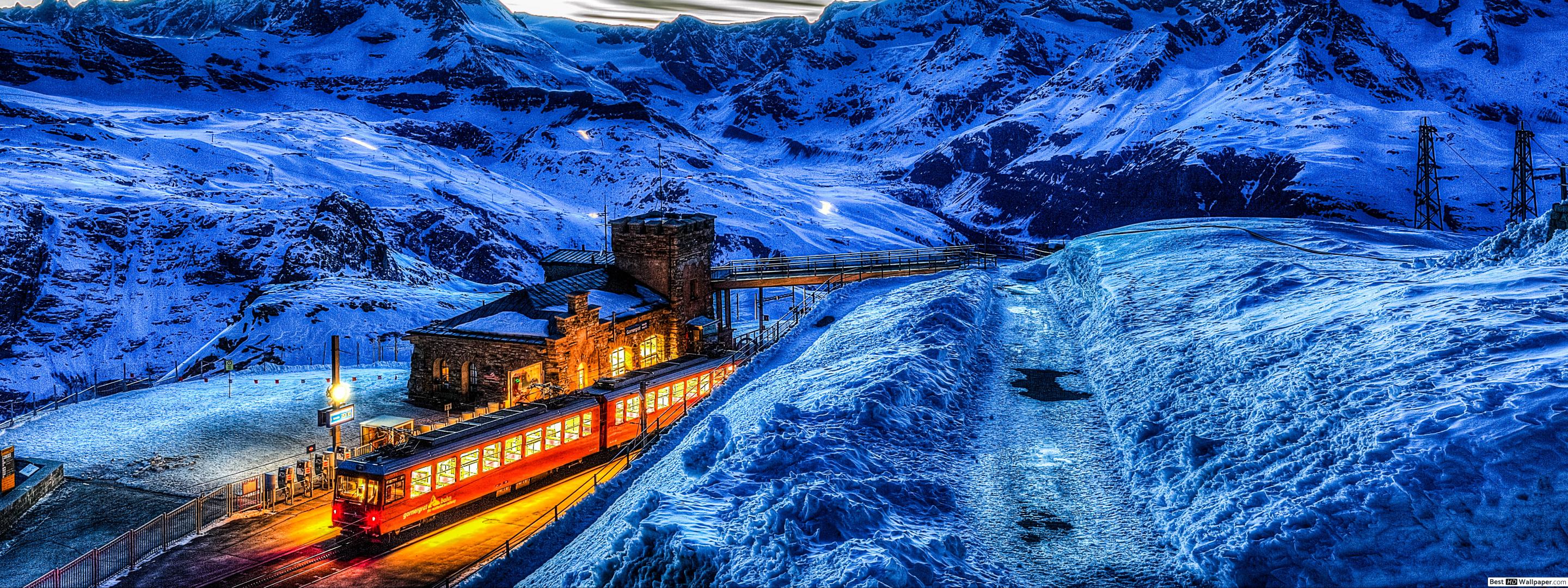 Train by the Matterhorn in Switzerland HD wallpaper download