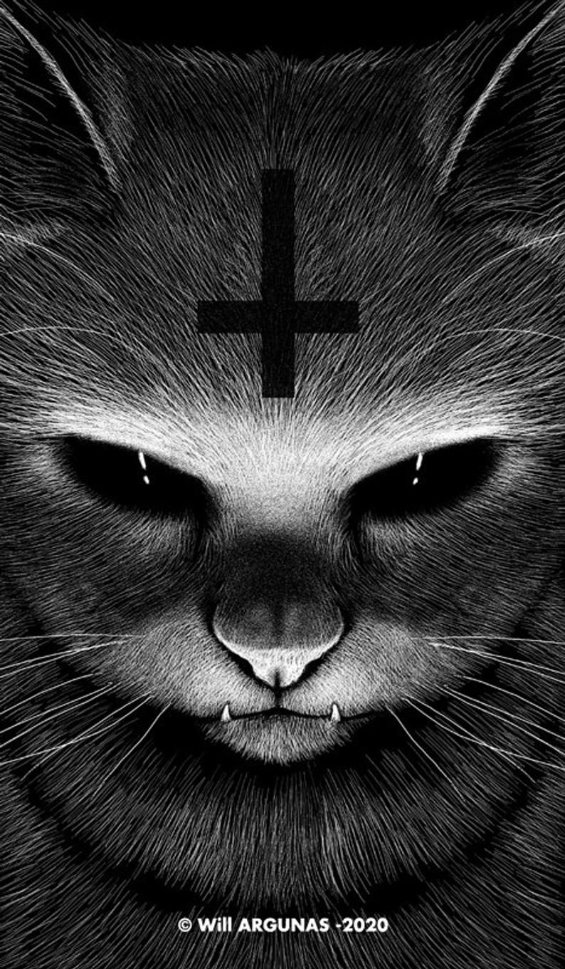 Phone WALLPAPER Download Cat Will Argunas Art. Scary wallpaper, Satanic cat, Horror wallpaper hd