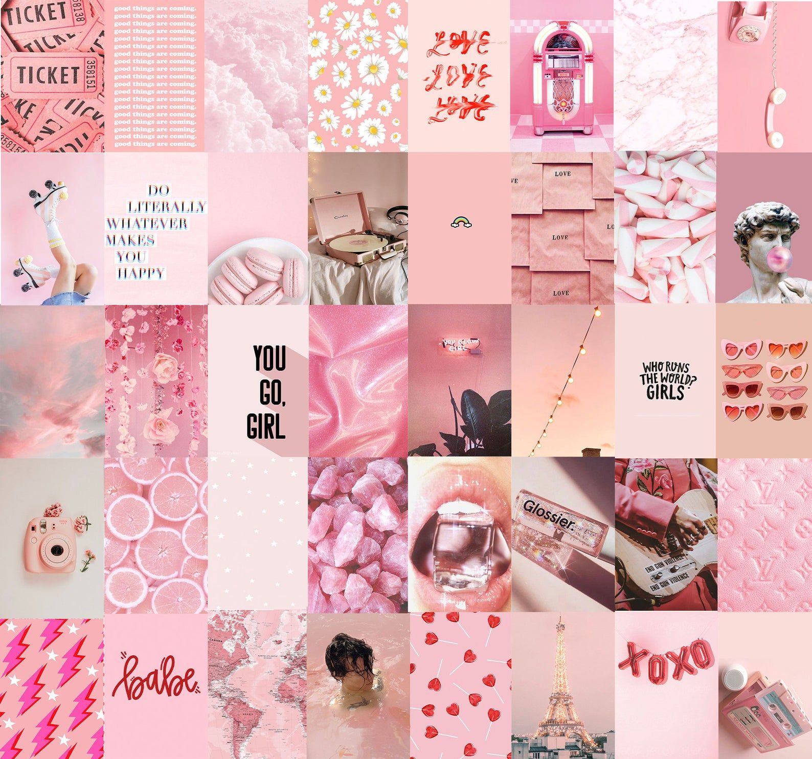 Light Pink Peachy Wall Collage Kit. Etsy. Wall collage, Pink aesthetic, Pink wallpaper iphone