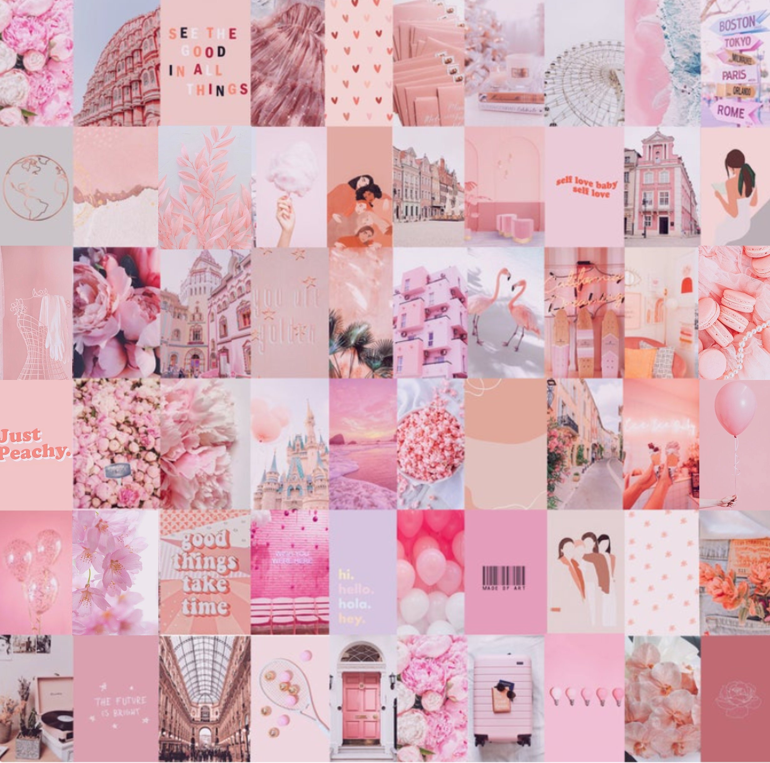 Photo Wall Collage Kit Blush Light Pink Aesthetic Set of 65