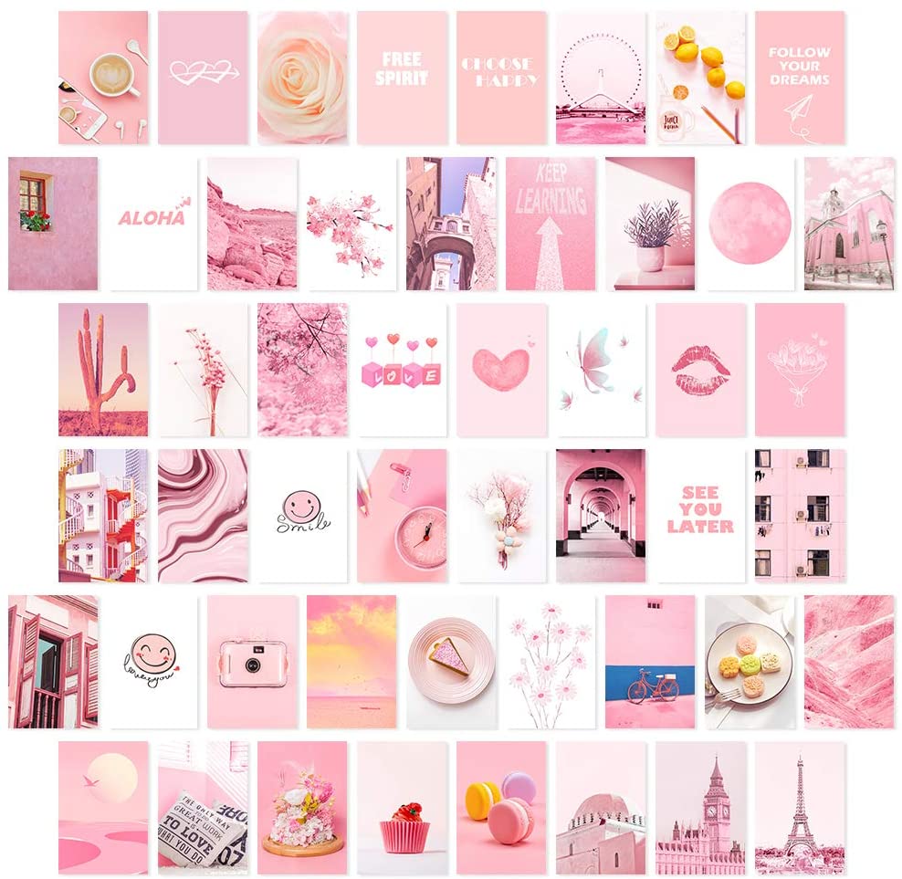 Pink Collage Kit, Aesthetic Wall Collage Kit, Pink Aesthetic Posters for Wall Collage, Aesthetic Picture, Room Decor for Teen Girls, UNFRAMED (50 Set 4x6 inch), Everything Else