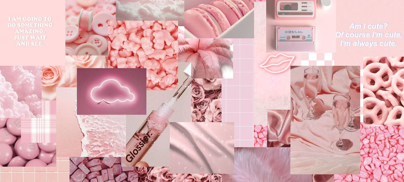 Aesthetic light pink collage wallpaper. Pink aesthetic, Pink macbook, Pink laptop