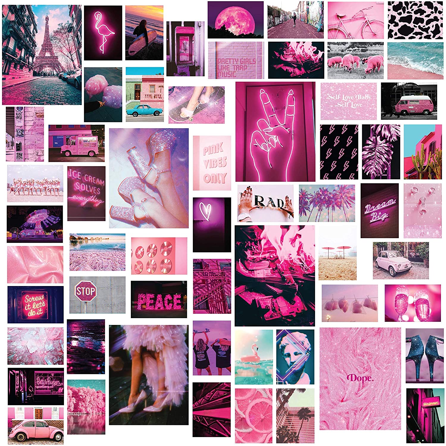 Room Decor for Teen Girls Aesthetic Pink Wall Collage Kit 15 Square Feet 6 Posters and 54 4x6 Inch Image for Room Aesthetic Girl Room Decor, Handmade Products