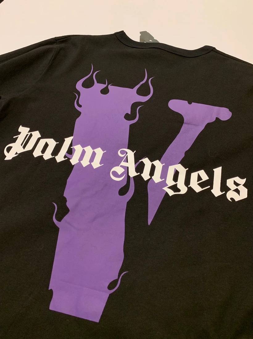 Vlone Pop Up Staple Black Purple Flame Fire Tee Vlone Palm Angels