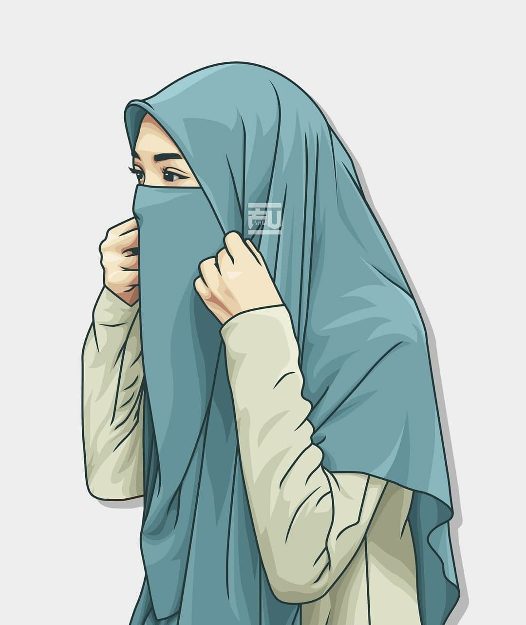 Aesthetic iPhone Hijab Cartoon Wallpaper