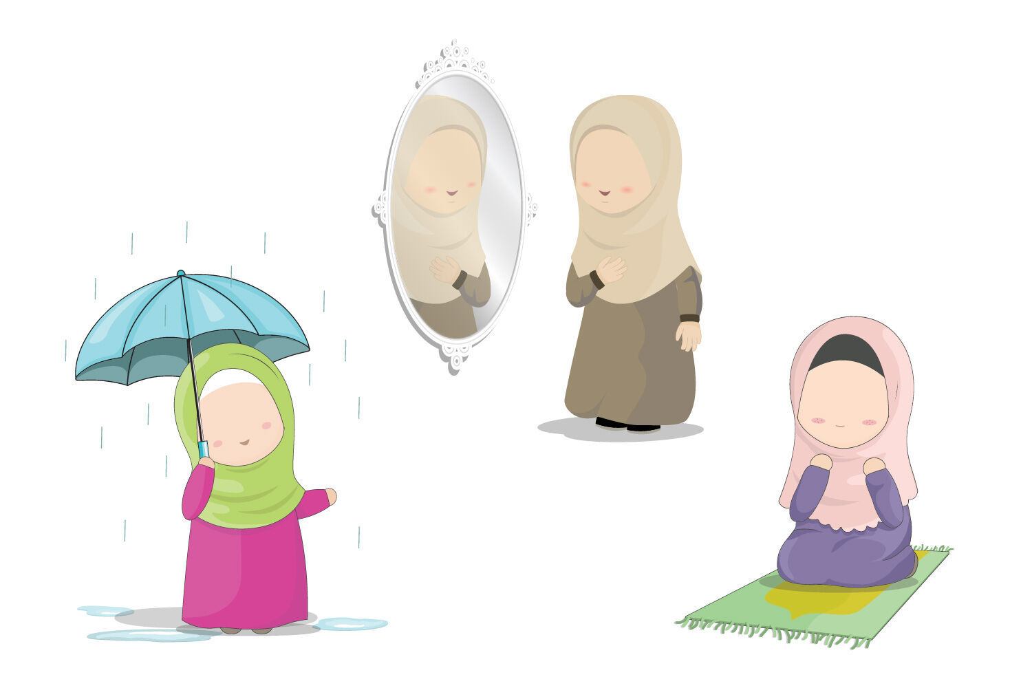 Set of hijab girls cartoon characters By Aghadhia Designs