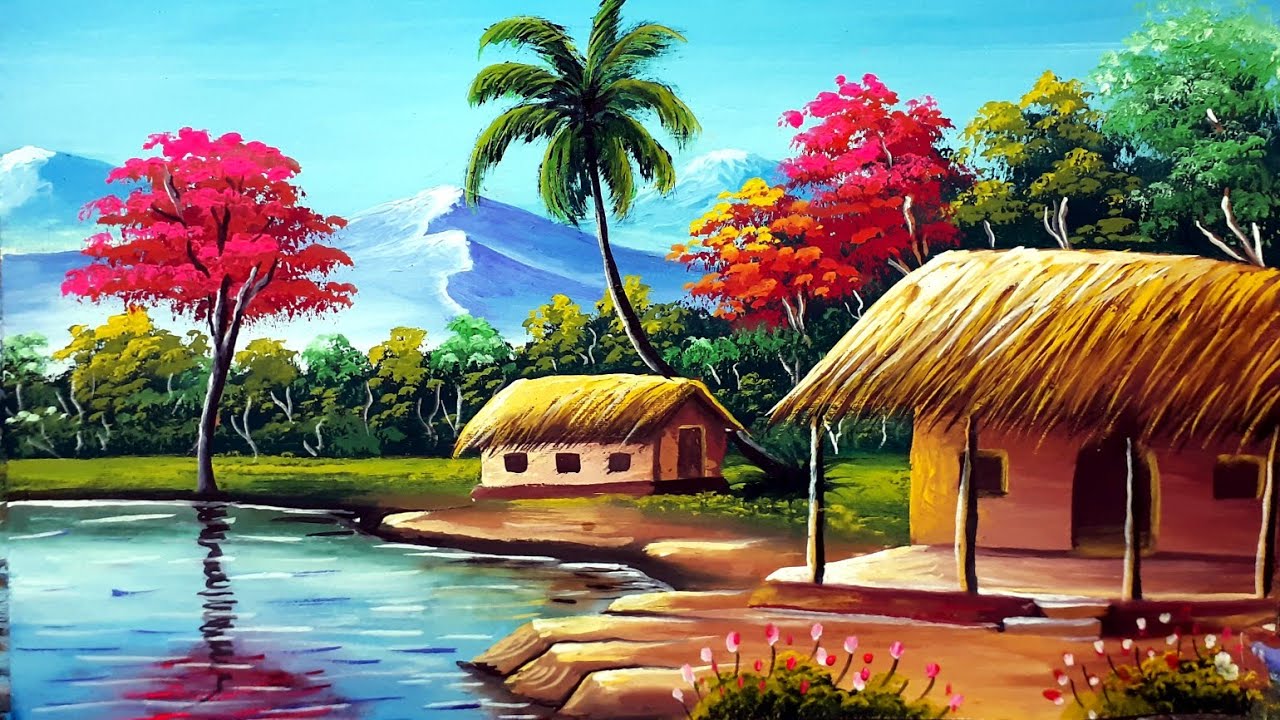 Indian Village Scenery Painting