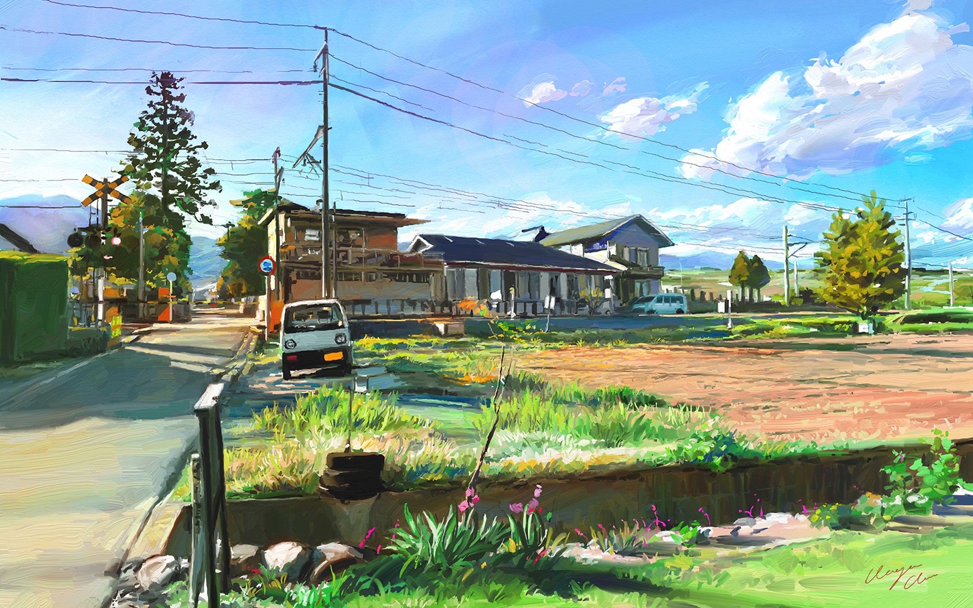 Wallpaper Art painting, Japan, landscape, village 1920x1200 HD Picture, Image
