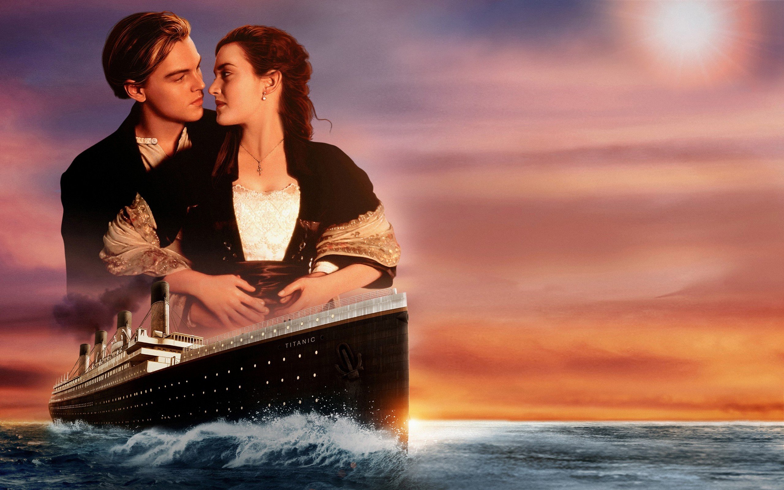 Couple Dawson Dicaprio Jack Kate Leonardo Love Rose Ship Sunset Titanic, Wallpaper13.com