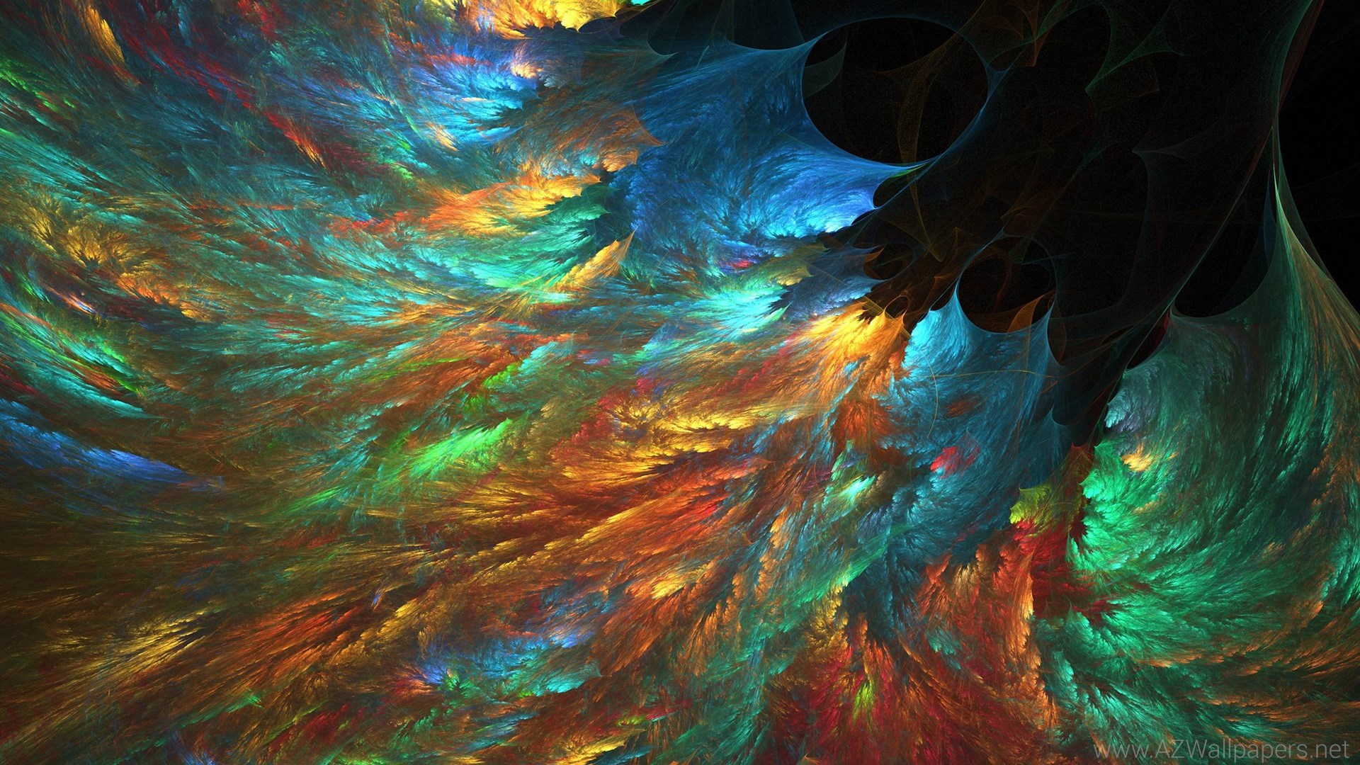 Wallpaper, abstract, fantasy art, dark, blue, red, yellow, green, orange 1920x1080