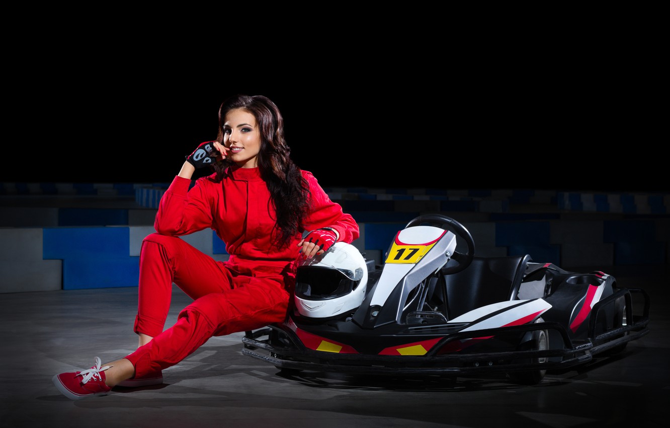 Wallpaper smile, sport, woman, beautiful, athlete, car, cards, equipment, bokeh, training, wallpaper., practicing, carting, Varvara Snegireva, kartingistov, karting image for desktop, section спорт