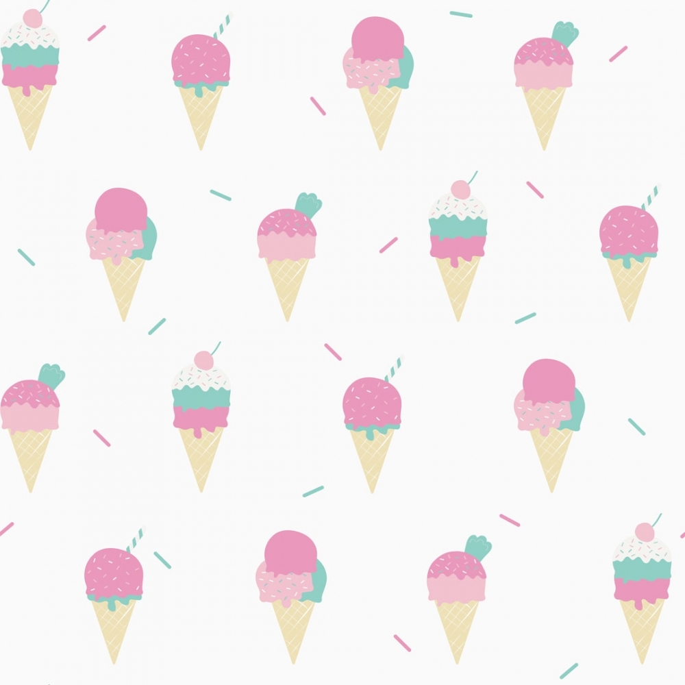 Ice Cream Parlour in white, pink & mint. I Love Wallpaper