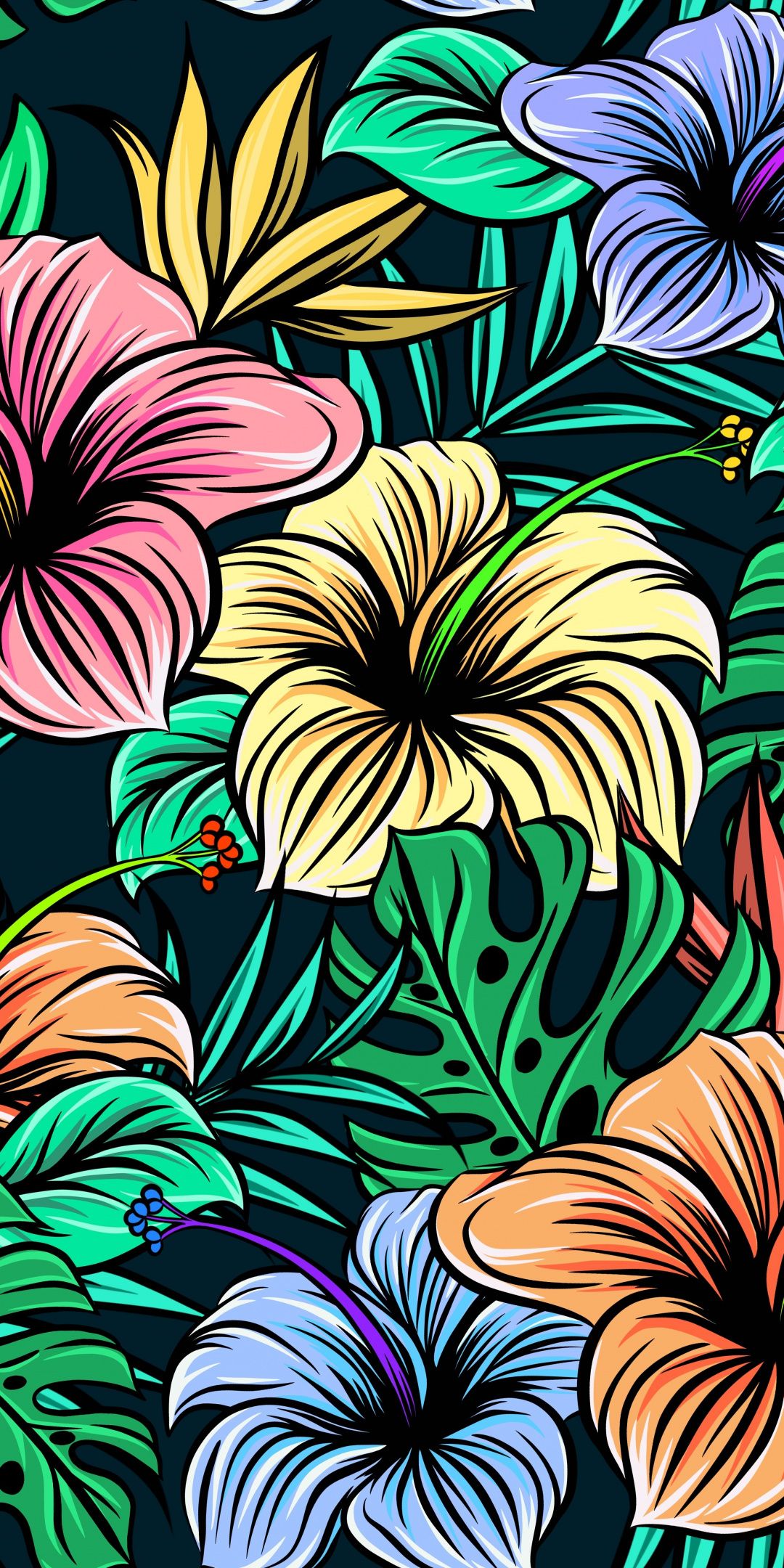 Colorful, flowers, leaf, digital art, 1080x2160 wallpaper. Flower iphone wallpaper, Flower wallpaper, Art wallpaper