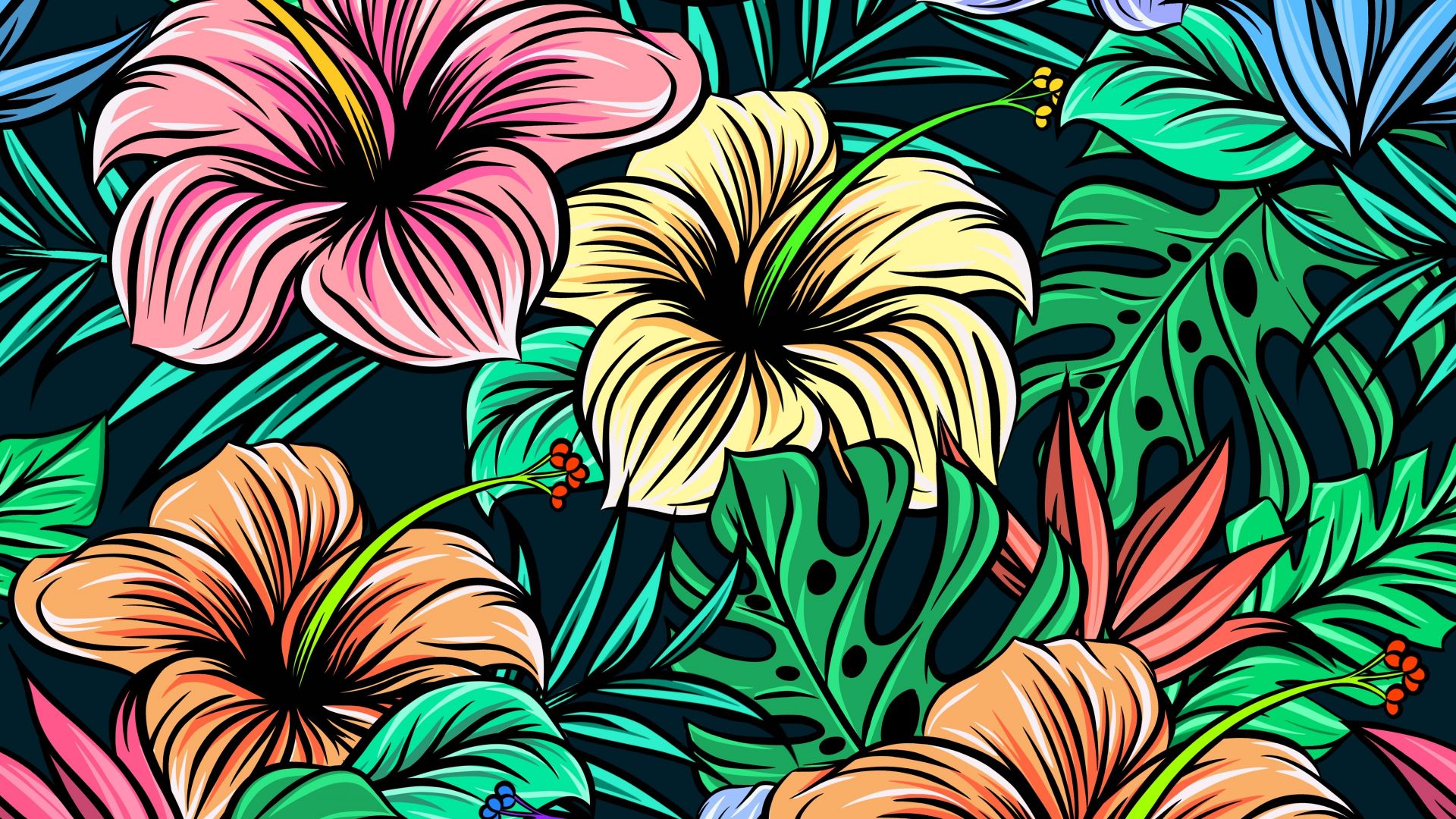 Desktop wallpaper colorful, flowers, leaf, digital art, HD image, picture, background, a54cb0