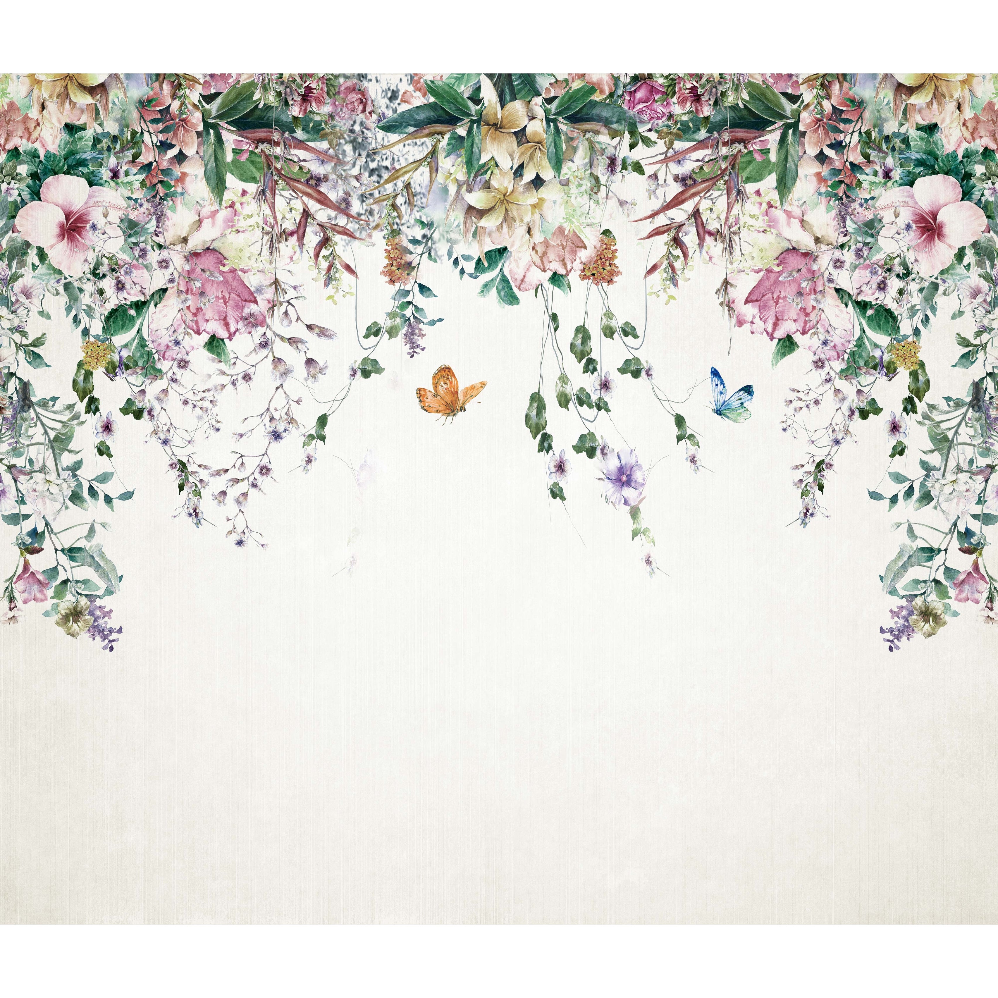Colorful Flowers and Leaves Floral Removable Textile Wallpaper