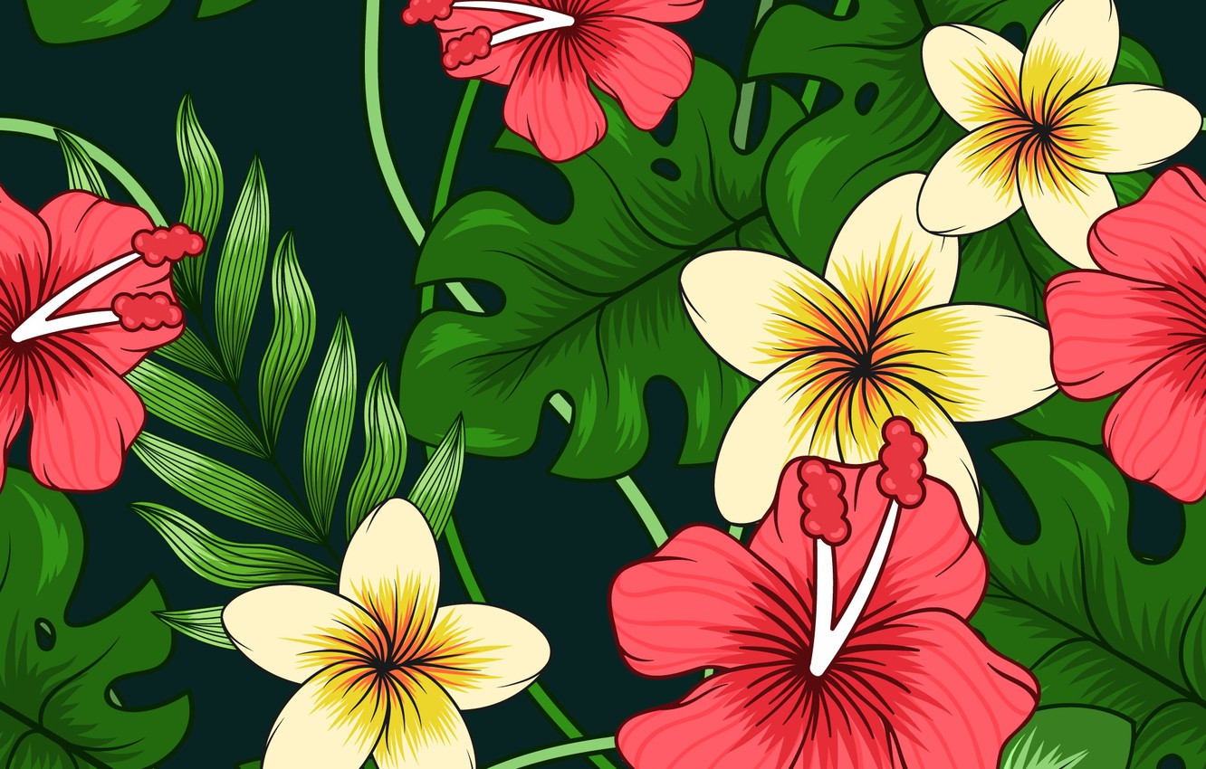 Wallpaper leaves, flowers, background, black, texture, colorful, flowers, background image for desktop, section текстуры