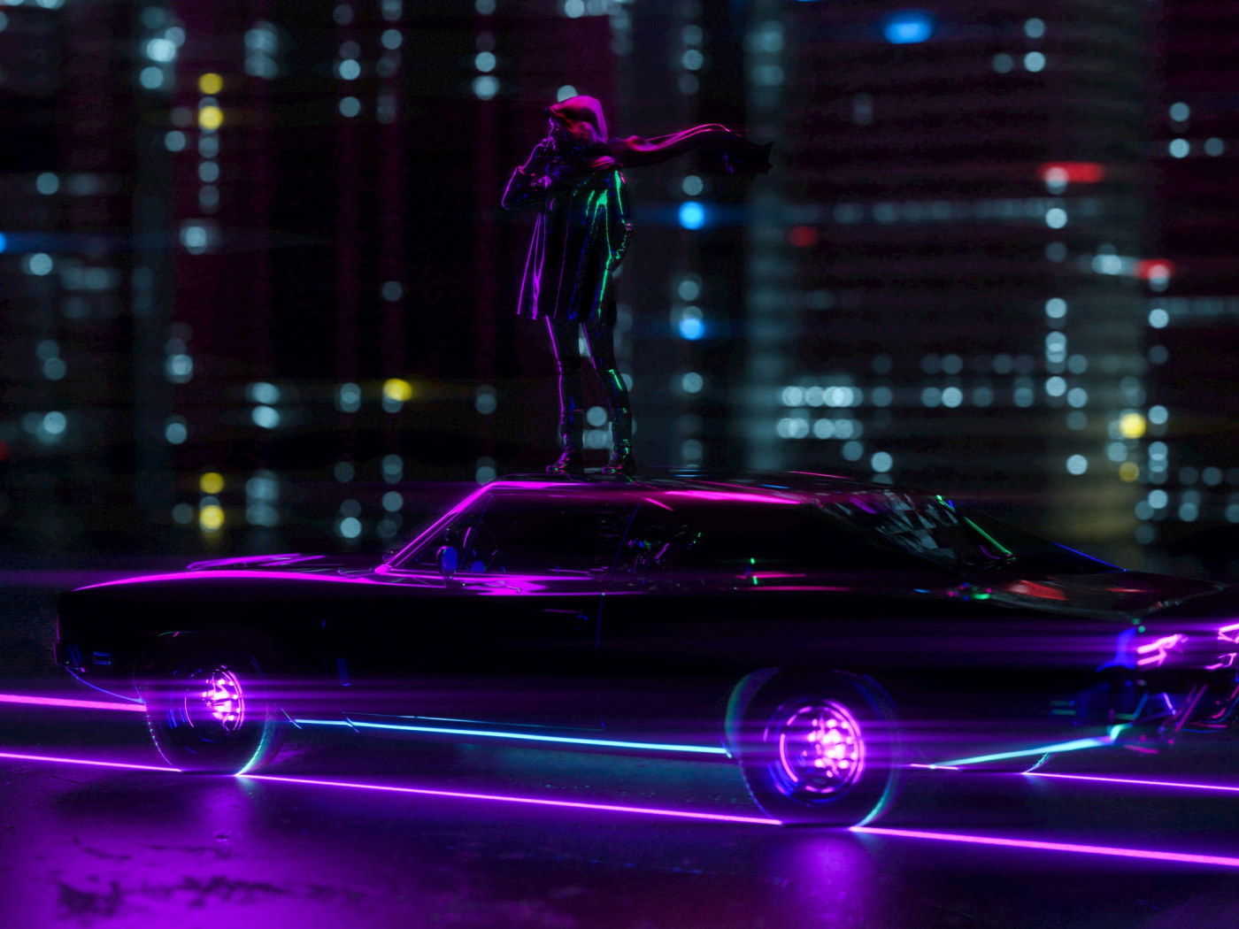 Wallpaper Neon Lights, Digital Art, Artwork, Dark, Car • Wallpaper For You HD Wallpaper For Desktop & Mobile