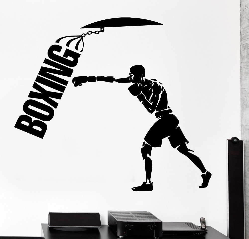 Adesivo De Parede Sport Boxing Sport Man Posters Vinyl Wall Art Punching Bag Martial Boys Wallpaper For Boys Bedroom Stickers. bag star. wallpaper newsbag mesh