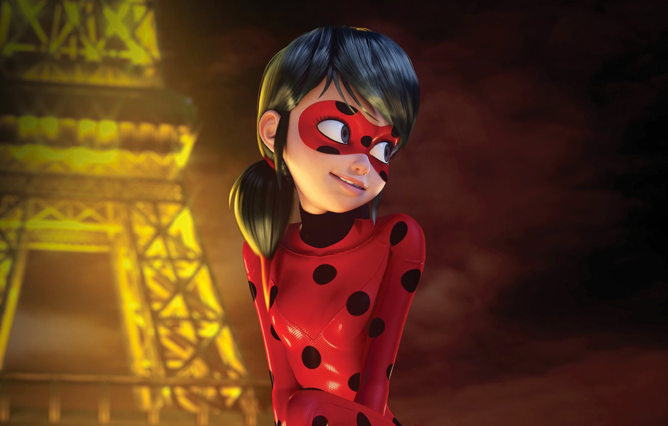 Wallpaper girl, Paris, woman, brunette, hero, Eiffel Tower, mask, uniform, yuusha, seifuku, Ladybug, Marinette, Miraculous image for desktop, section фильмы