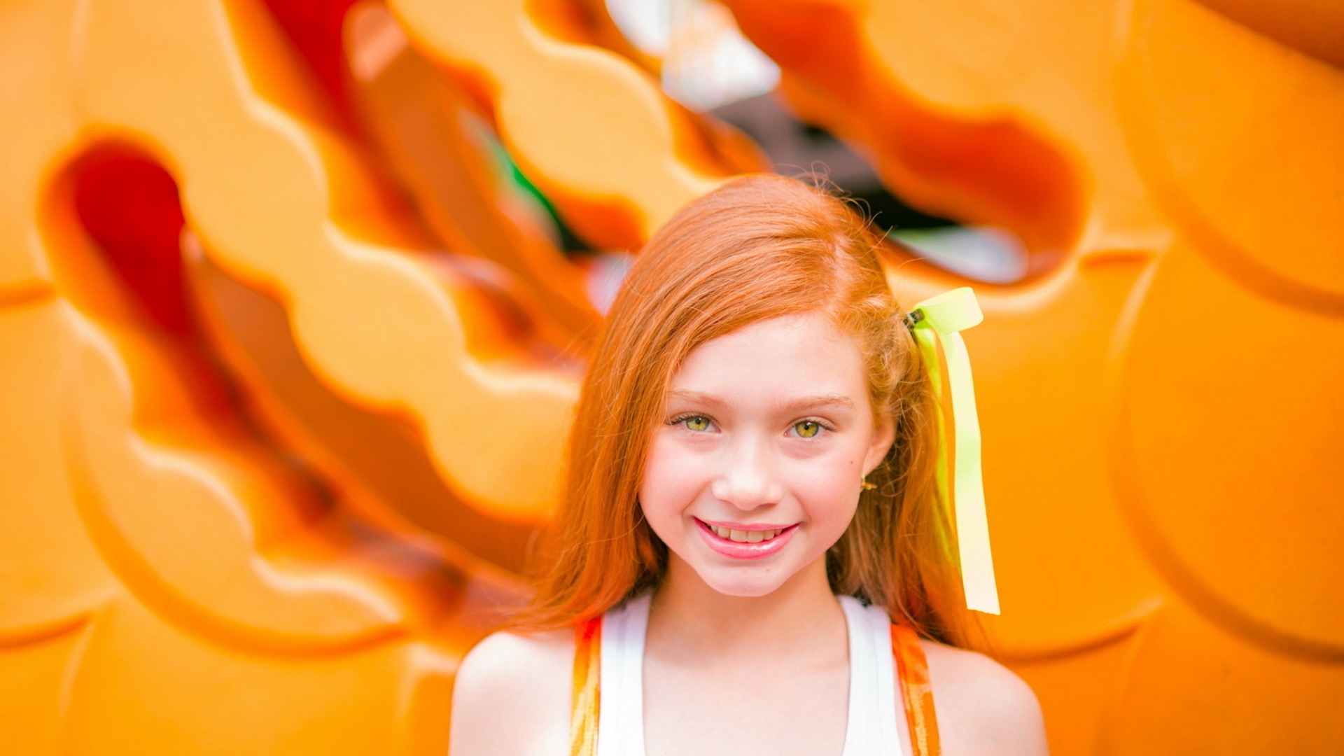 Wallpaper, redhead, red, yellow, orange, hair, color, child, flower, girl, beauty, smile, hand, lady, look, fun, blond, hairstyle, sweetness, facial expression 1920x1080
