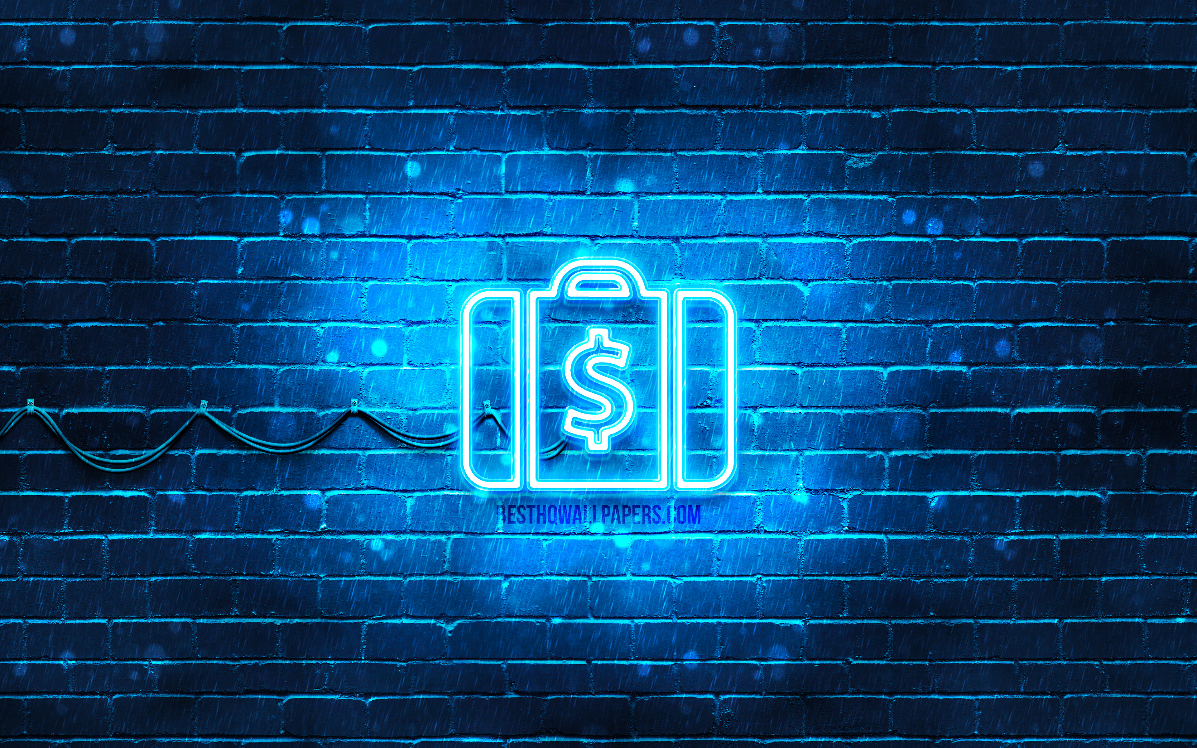 Download wallpaper Case with money neon icon, 4k, blue background, neon symbols, Case with money, neon icons, Case with money sign, financial signs, Case with money icon, financial icons for desktop with