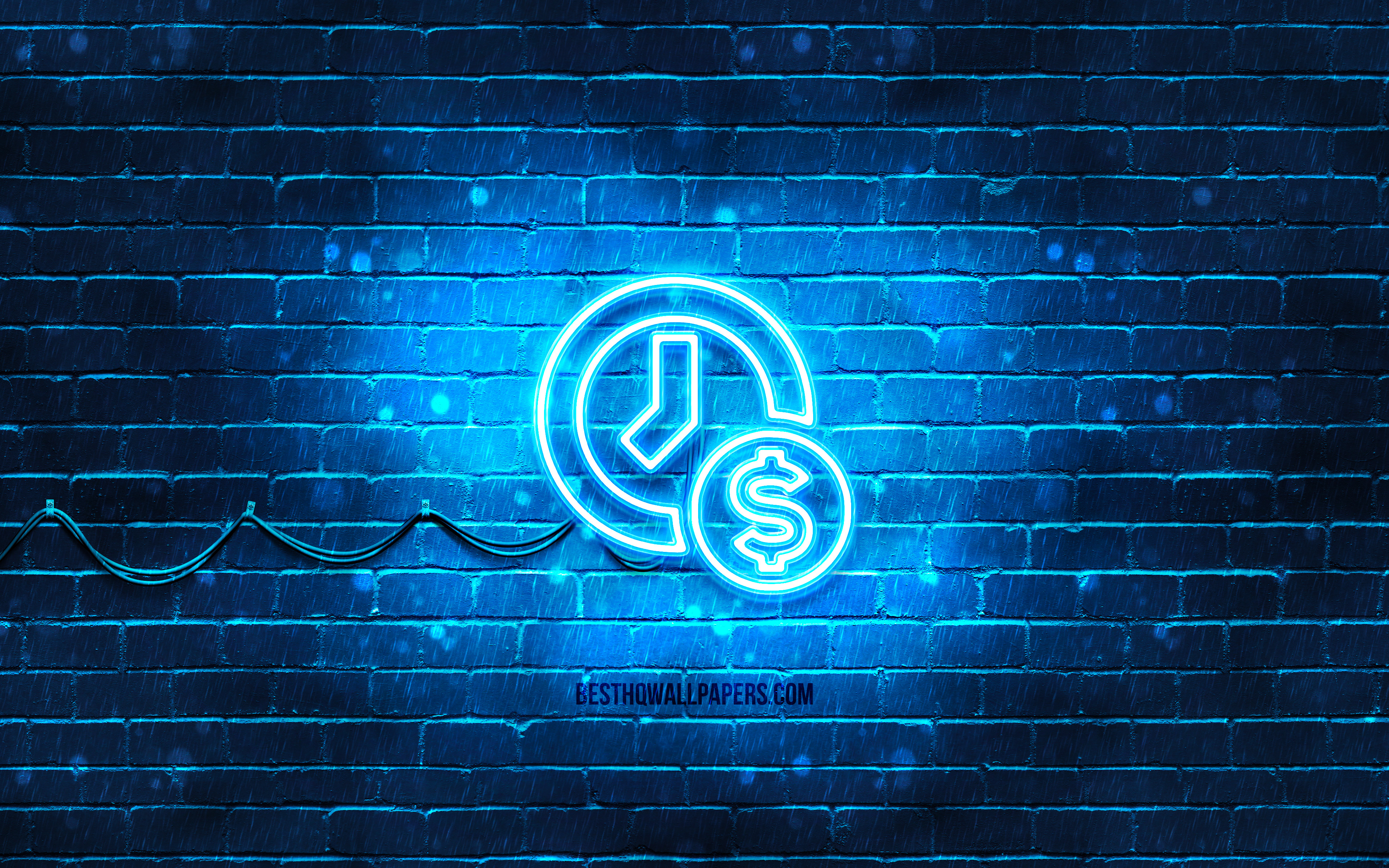 Download wallpaper Time is money neon icon, 4k, blue background, neon symbols, Time is money, neon icons, Time is money sign, financial signs, Time is money icon, financial icons for desktop with