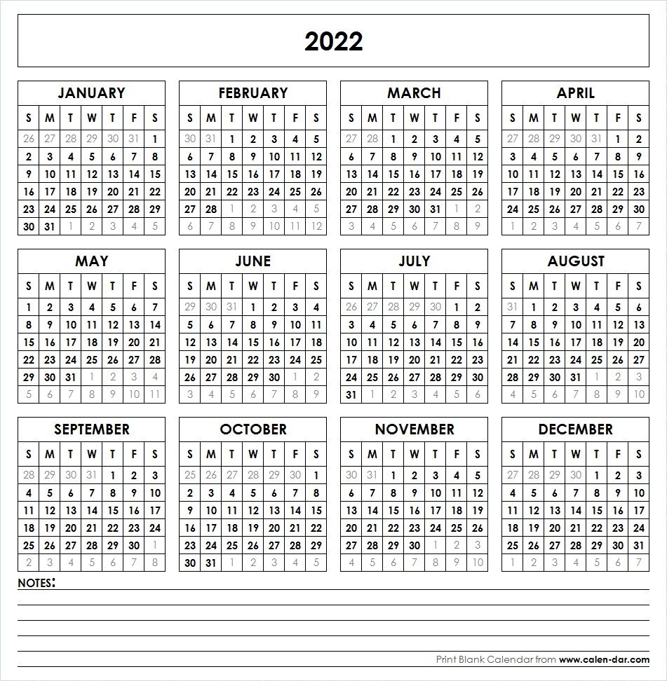 Blank 2022 Printable Calendar PDF. Yearly calendar , Printable yearly calendar, Calendar word