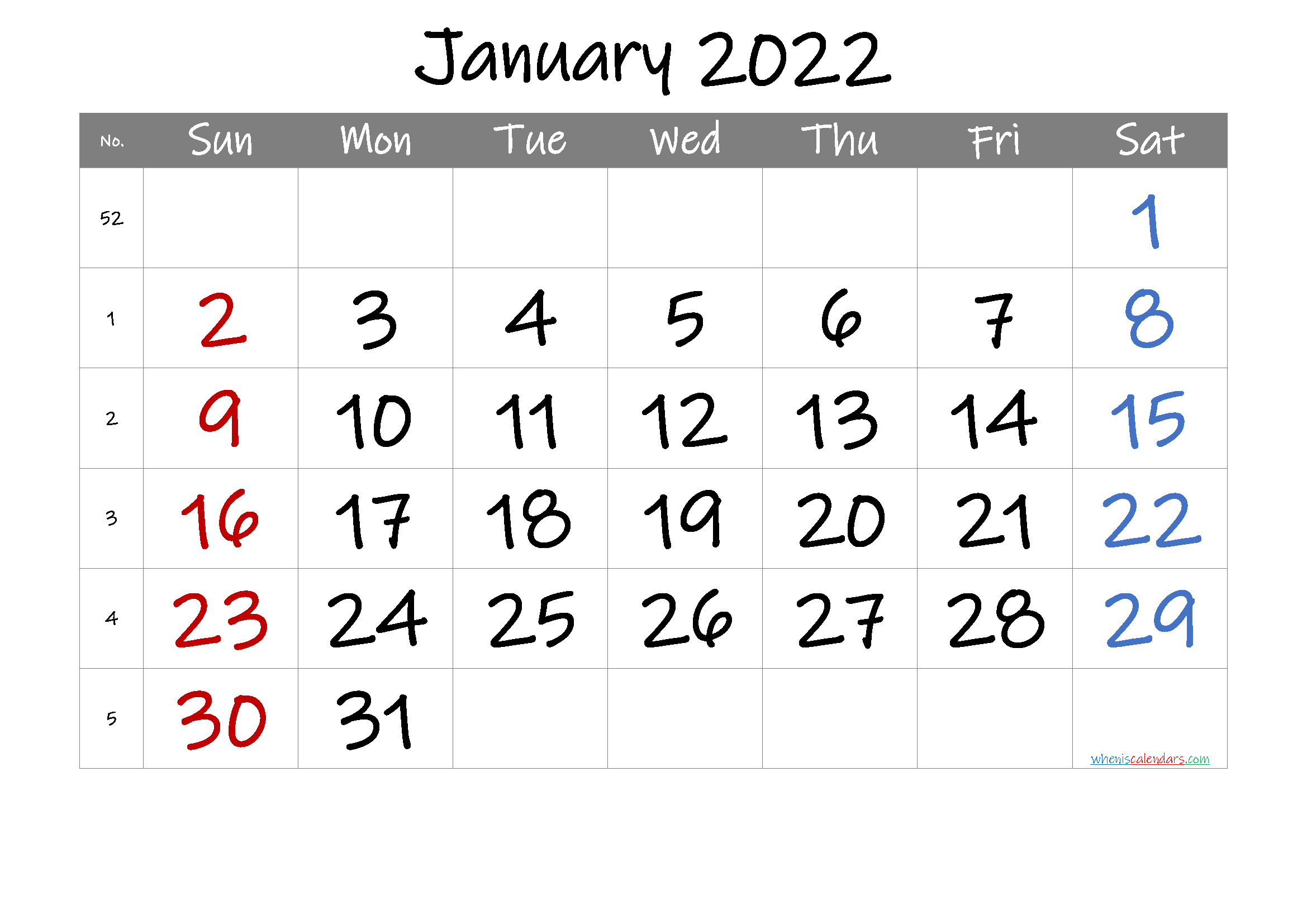 2022 January Free Printable Calendar – 6 Templates in 2021