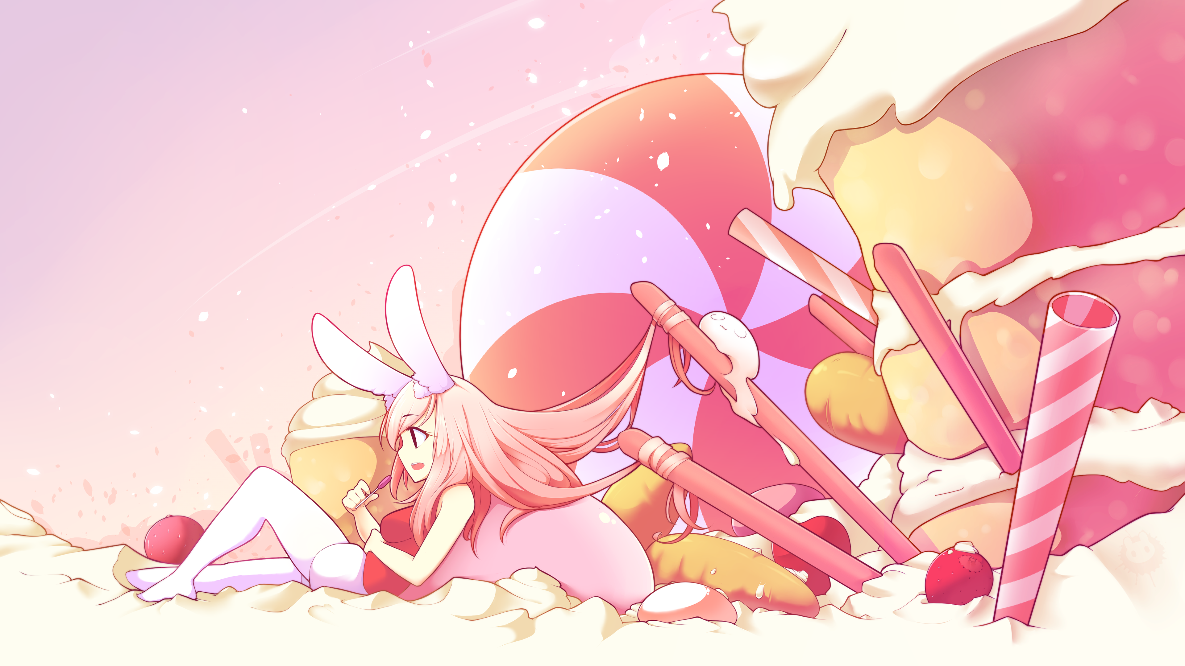 Wallpaper, anime girls, candy, bunny ears, sweets 3840x2160