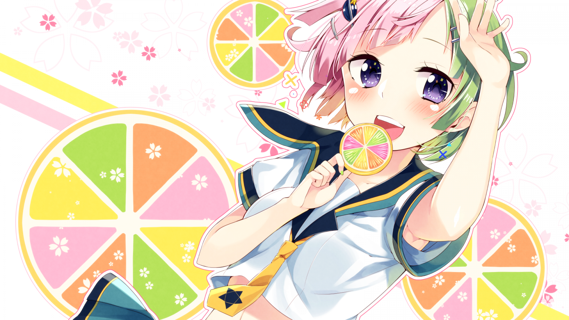 Download 1920x1080 Anime Girl, Candy, School Uniform, Navel Wallpaper for Widescreen