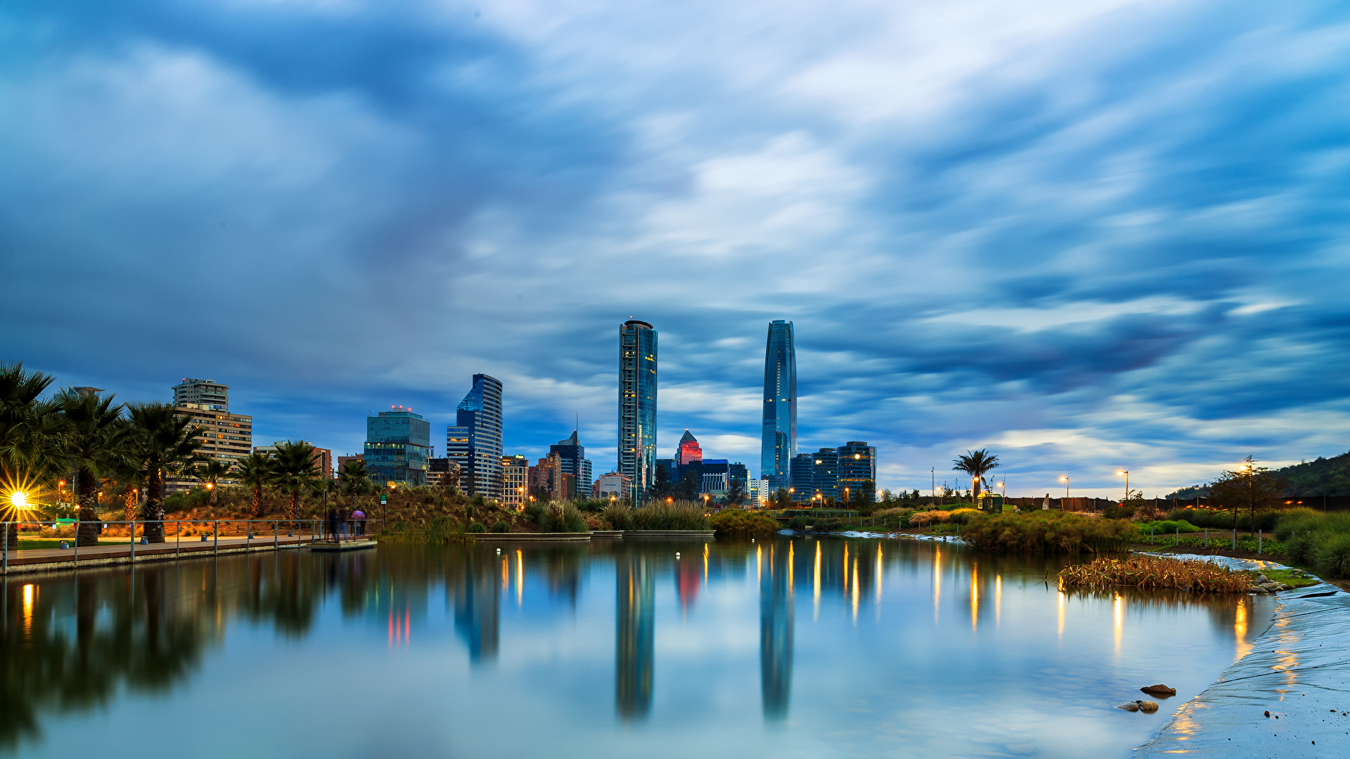 image Santiago Chile Sky Rivers Evening Houses Cities 1920x1080