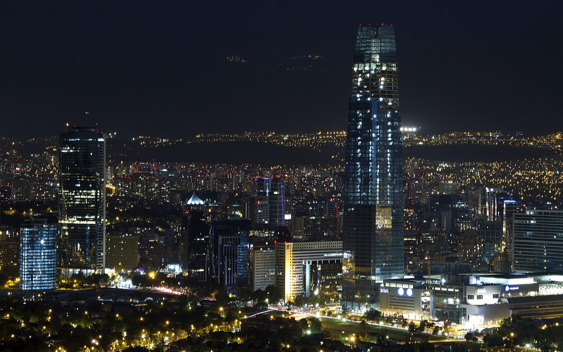 Download Wallpaper skyscrapers night city chile santiago de, 1920x Skyscrapers at night, Santiago de Chile