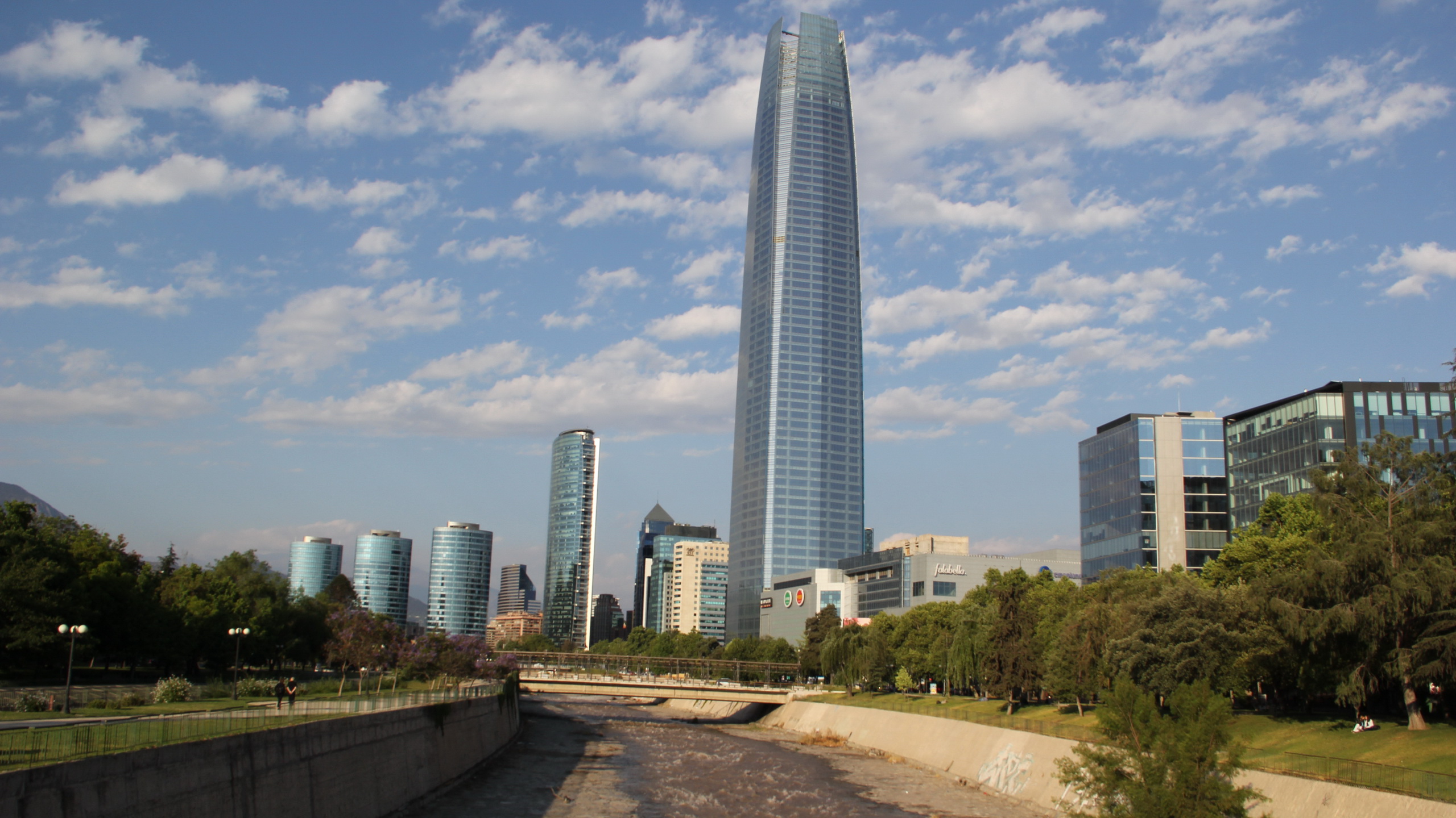 Wallpaper Santiago Chile Canal Sky Skyscrapers Houses 2560x1440