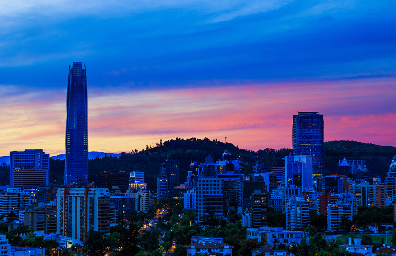 Photo Santiago Chile Evening Skyscrapers Cities Building