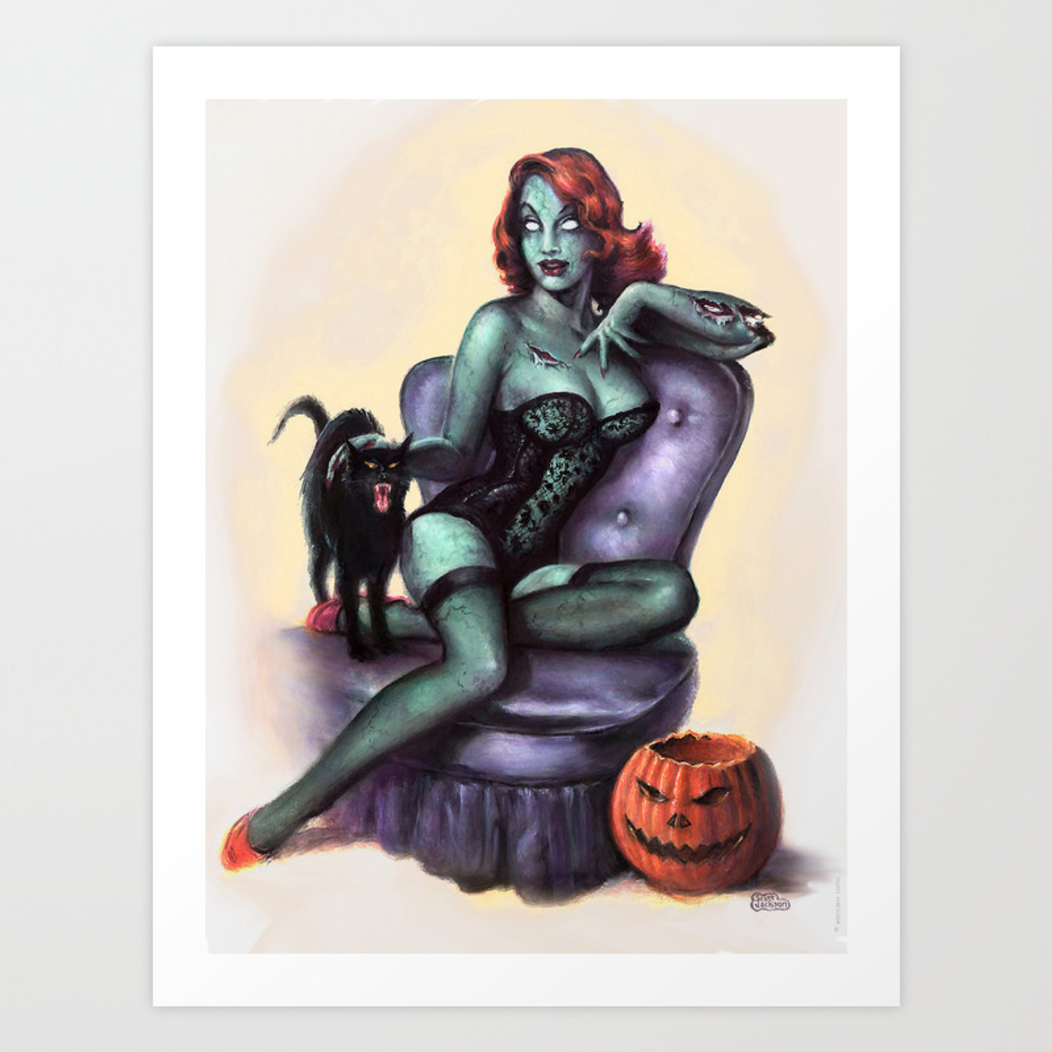 Halloween Zombie Girl Pin Up Art Print by THE MONSTER STORE