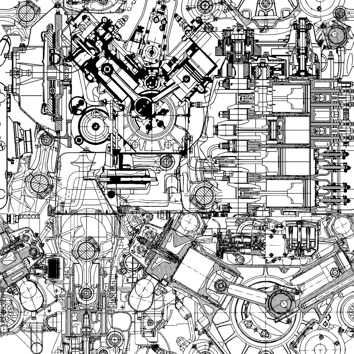 Drawing engine seamless pattern. Seamless patterns, Technical illustration, Mechanical art