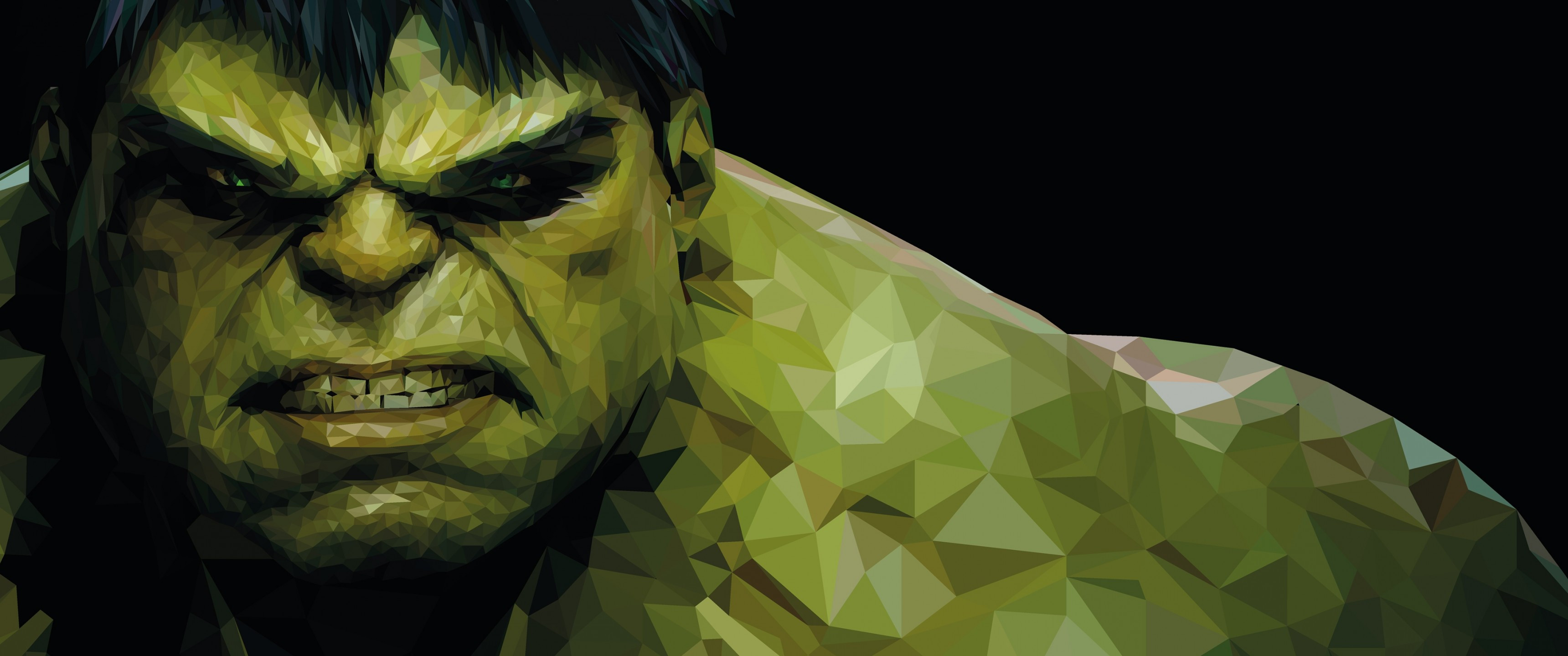 Download 3440x1440 Low Poly Hulk, Digital Art Wallpaper
