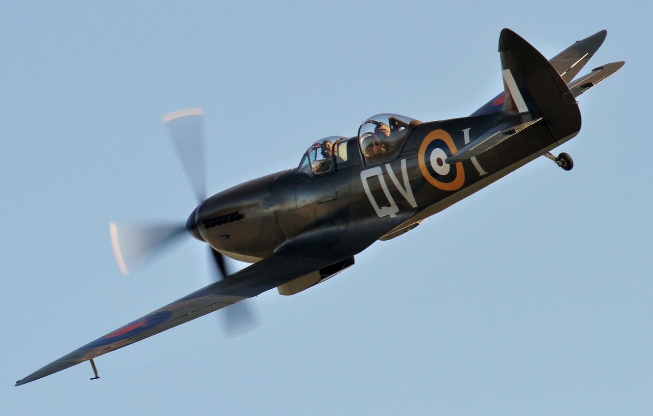 Wallpaper the sky, British, double, WW2, Tr.9, training aircraft, Spitfire Trainer image for desktop, section авиация