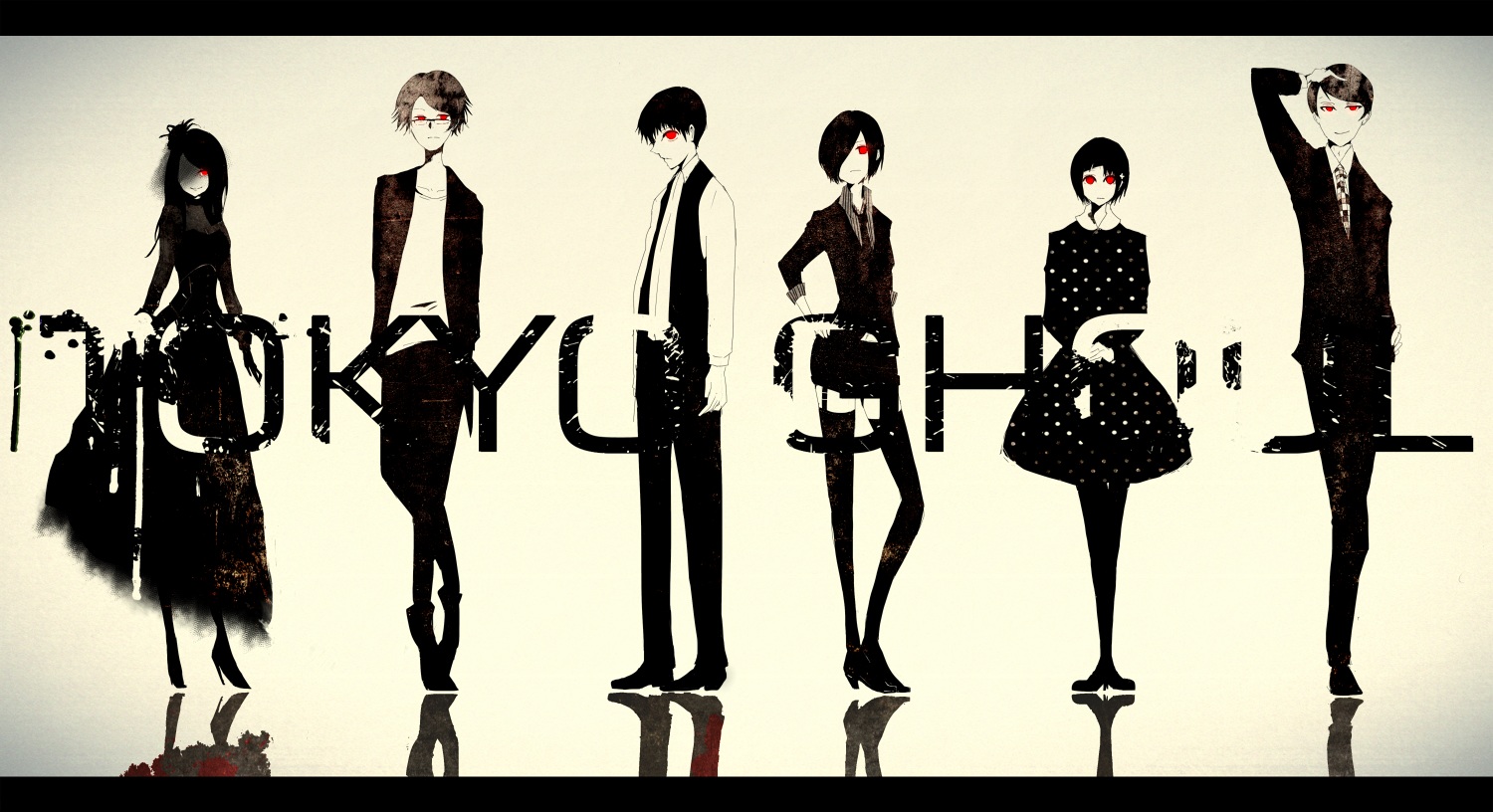 black hair brown hair dress fueguchi hinami glasses group i m kamishiro rize kaneki ken kirishima touka long hair male nishio nishiki red eyes shirt short hair skirt suit thighhighs tie tokyo