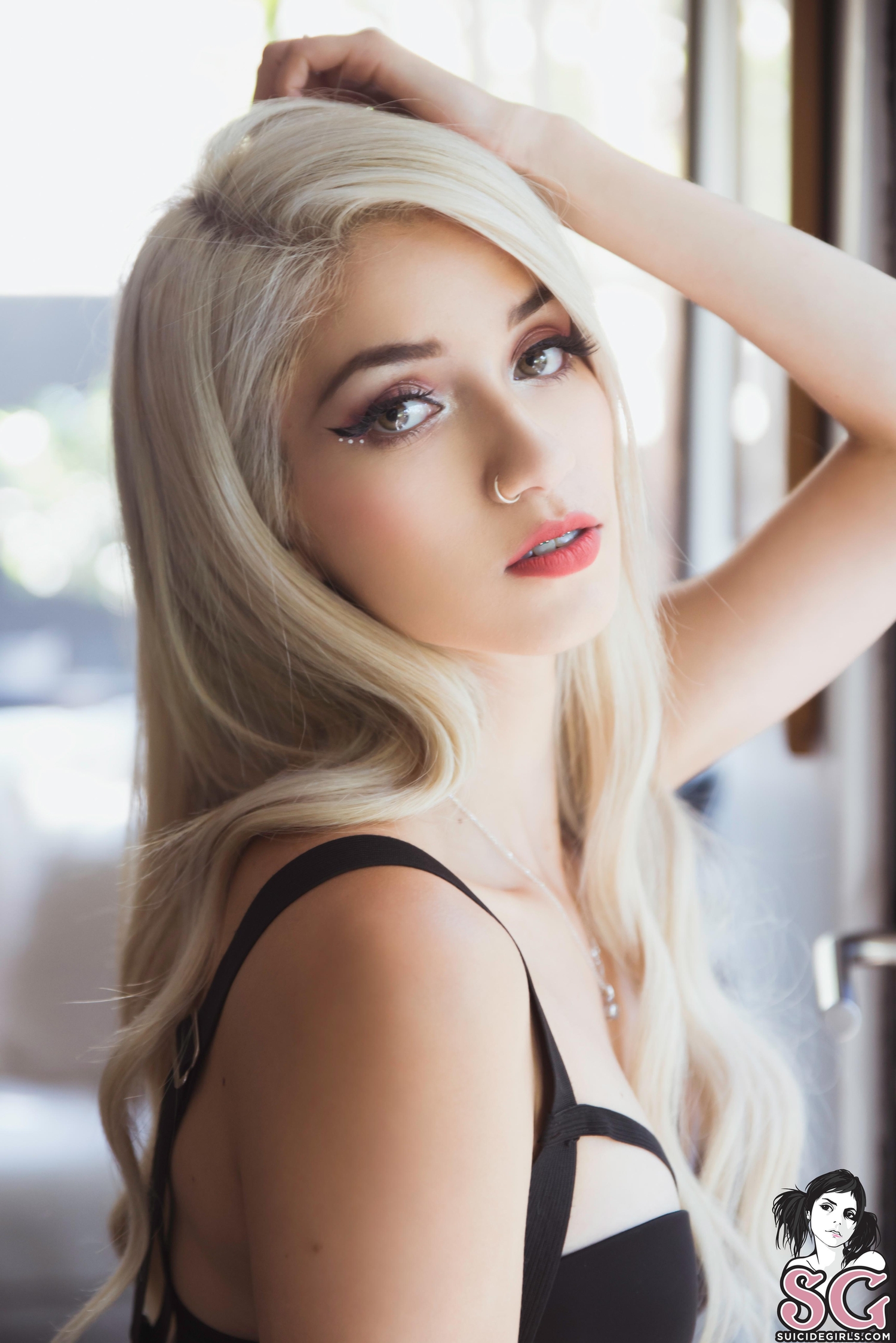 Wallpaper, Fay Suicide, suicidegirl, blue hair, Neon Hair, women, blonde, alt girls 1500x2247