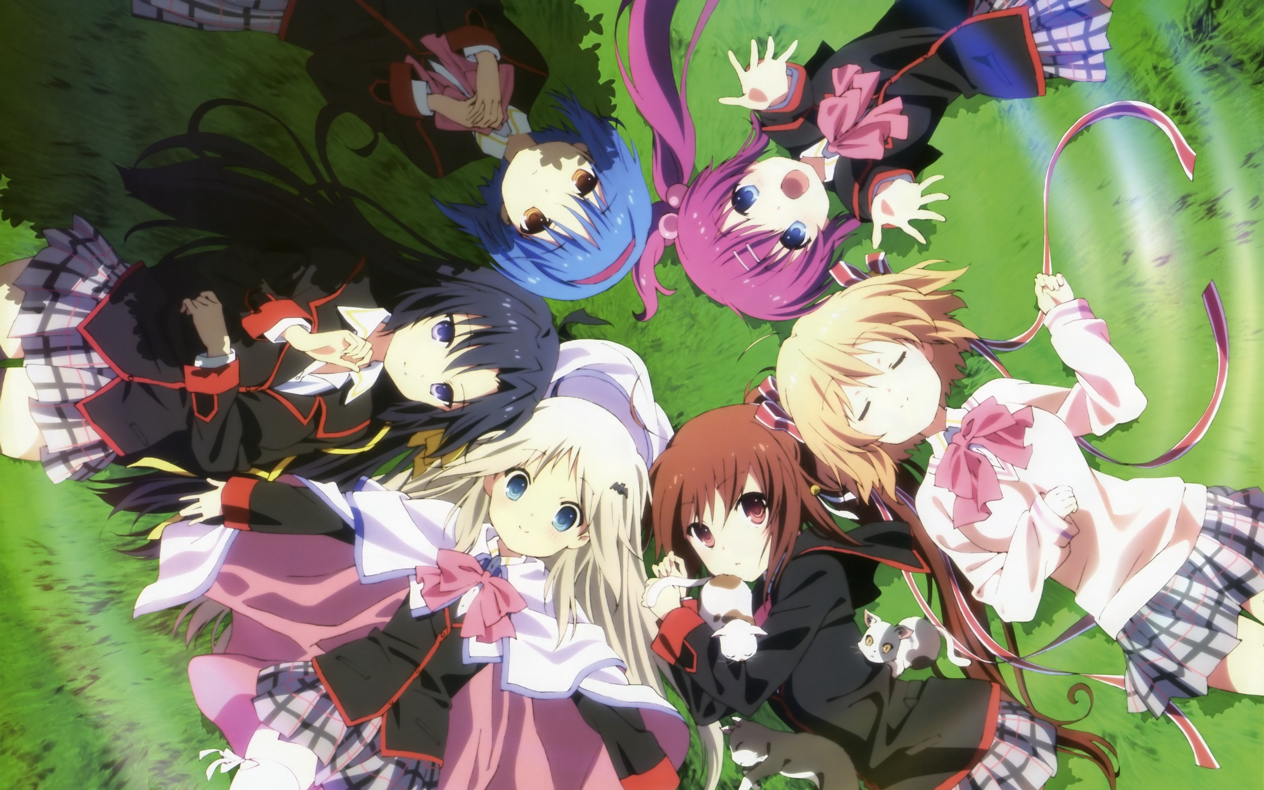Wallpaper, illustration, anime, Little Busters, Noumi Kudryavka, Natsume Rin, Kurugaya Yuiko, Nishizono Mio, Kamikita Komari, Saigusa Haruka, flower, mangaka 2560x1600