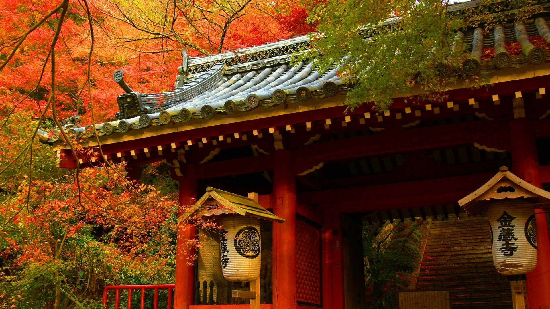 japanese, Asian, Oriental, Architecture, Buildings, Houses, Wood, Teak, Artistic, Roof, Tiles, Nature, Trees, Forest, Autumn, Fall, Seasons, Leaves, Color Wallpaper HD / Desktop and Mobile Background