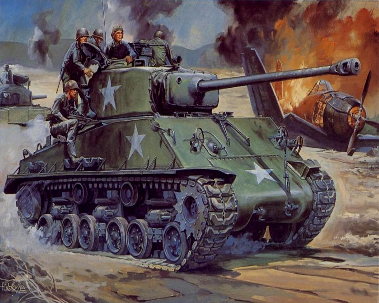 Photos military Tanks M4A3E8 Sherman marines Painting Art M4 Sherman